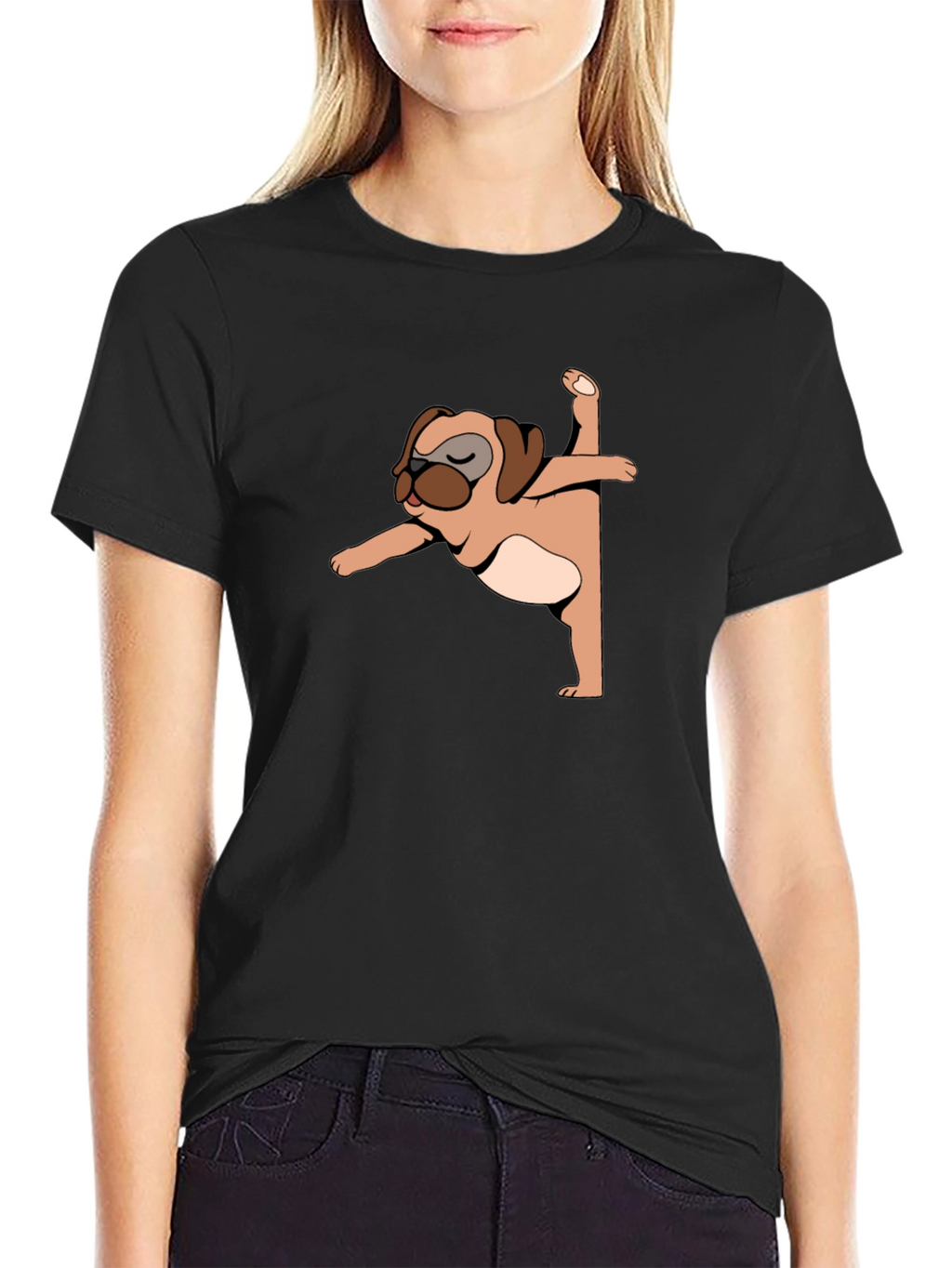 Yoga Pug Black T-Shirt
