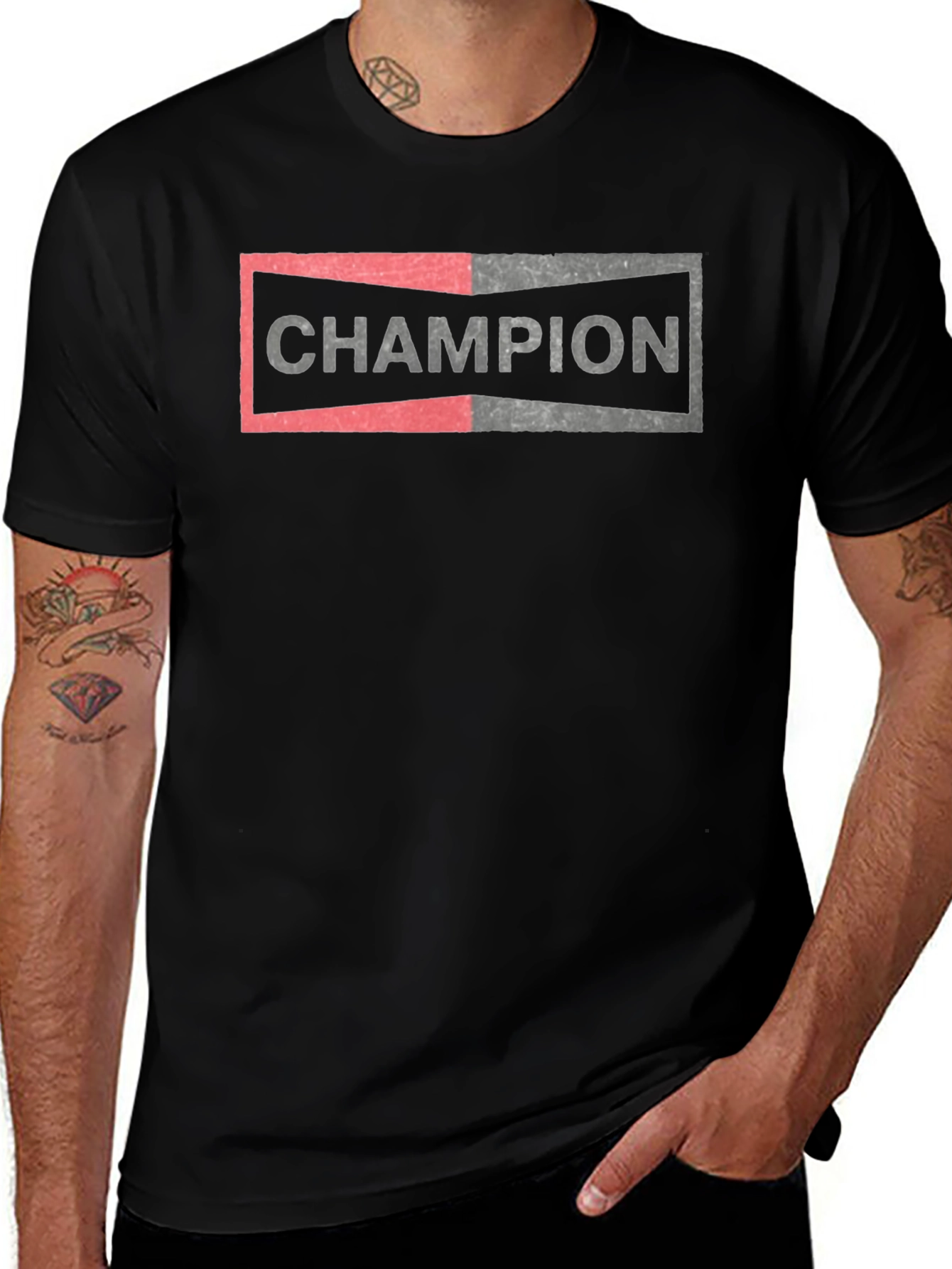 Champion Graphic Tee - Mens Black Cotton Blend T-Shirt