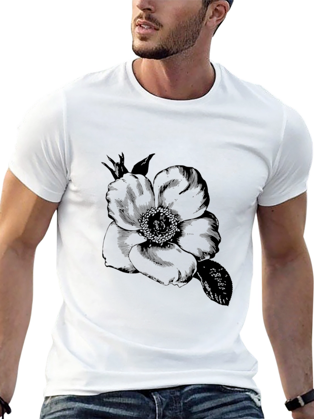 Black Flower Graphic Tee - Stylish Casual Wear