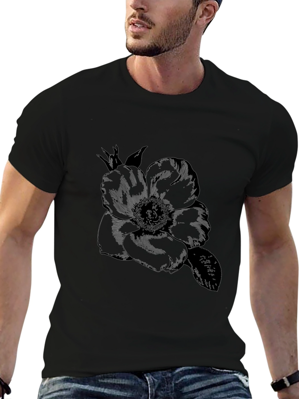 Black Flower Graphic Tee - Stylish Casual Wear