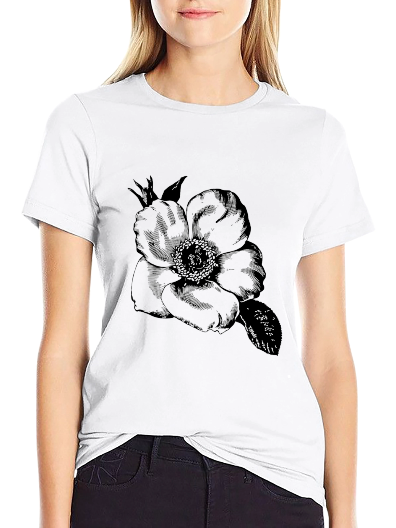 Black Flower Graphic Tee - Stylish Casual Wear