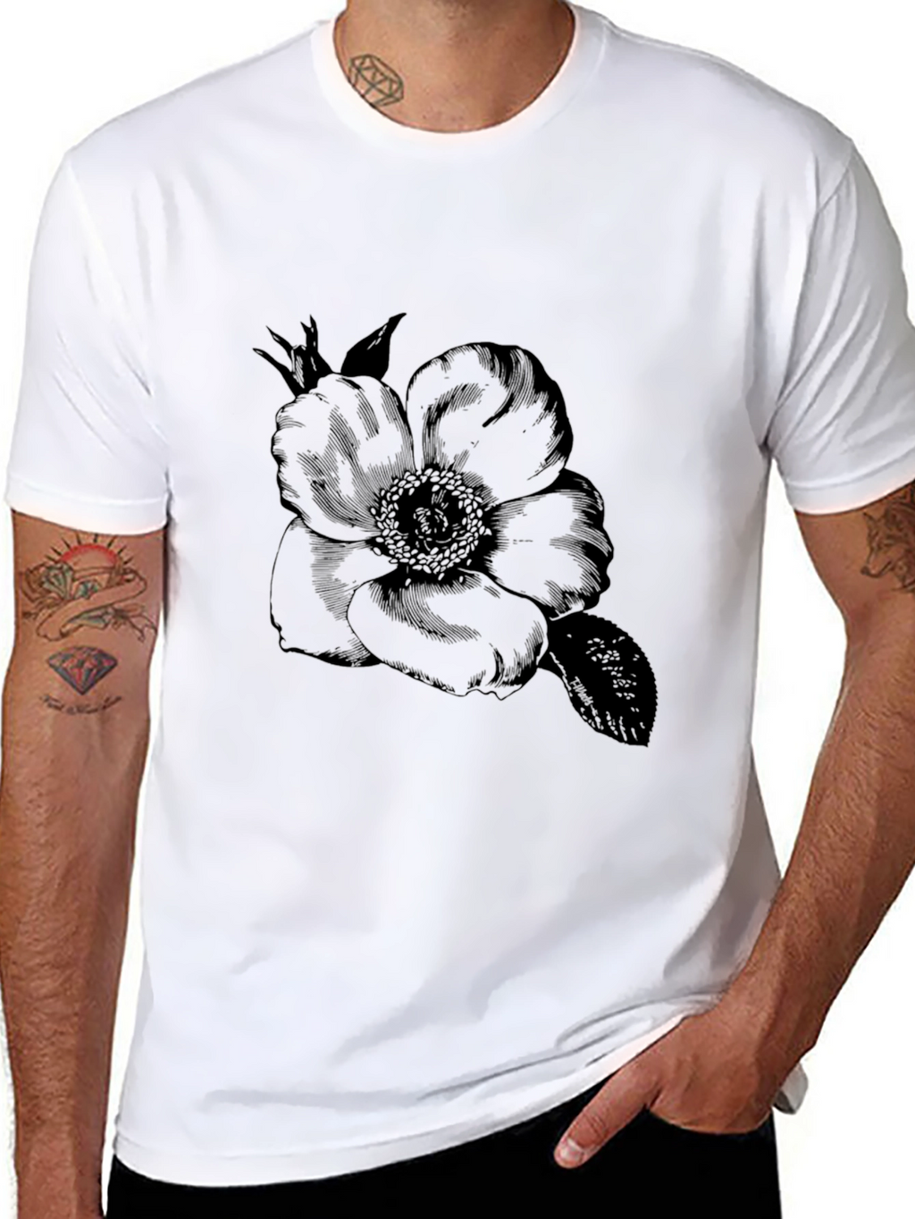 Black Flower Graphic Tee - Stylish Casual Wear