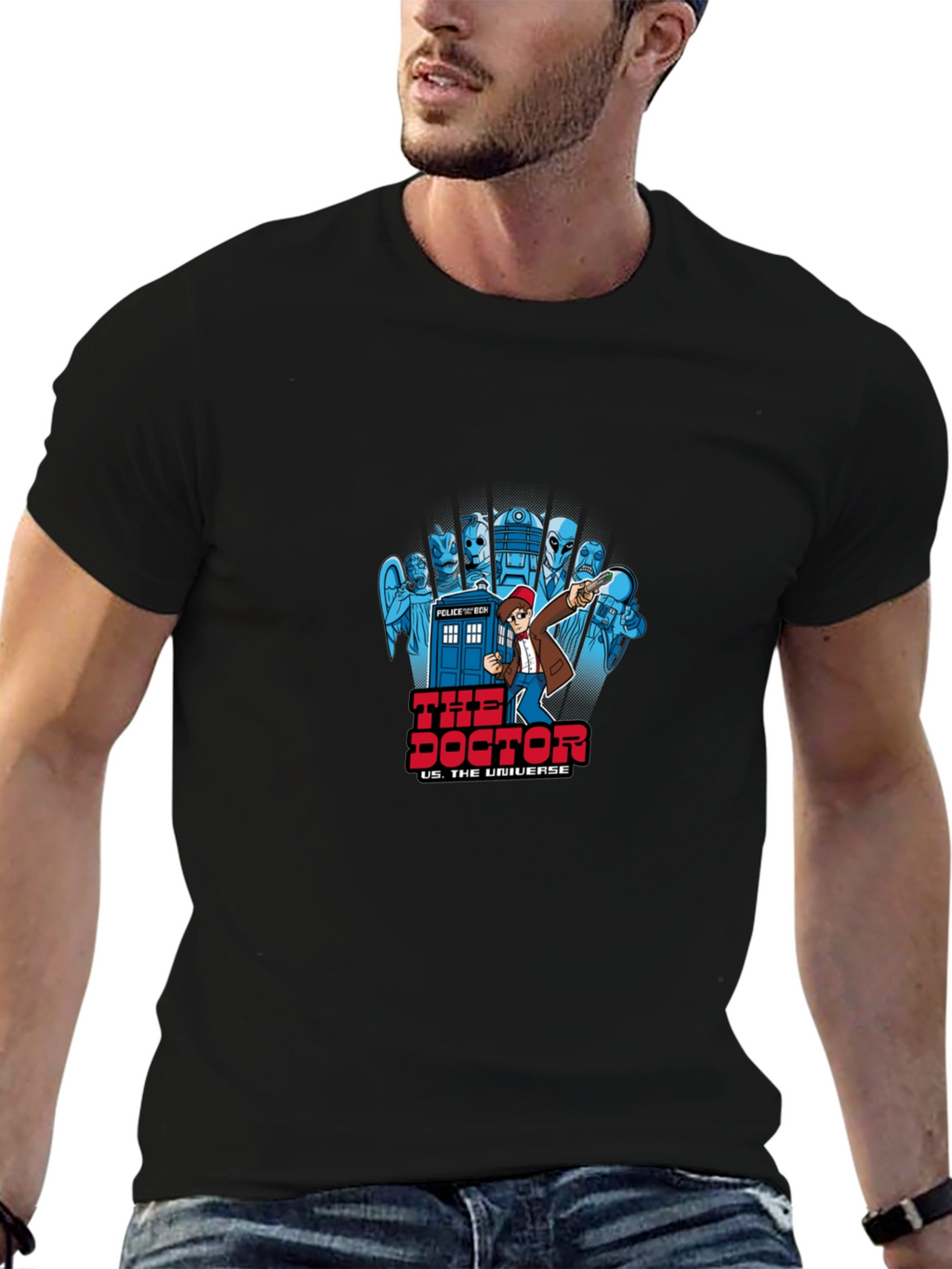 Doctor Who Cartoon T-Shirt - Black Cotton Tee