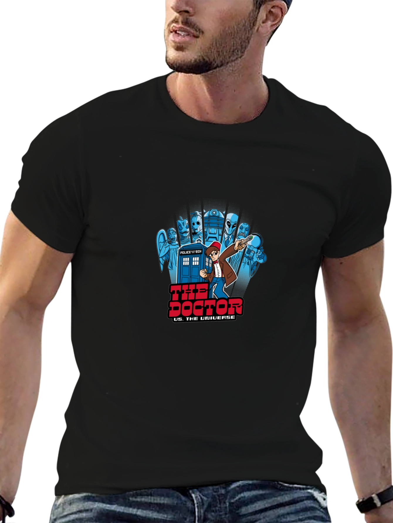 Doctor Who Cartoon T-Shirt - Black Cotton Tee