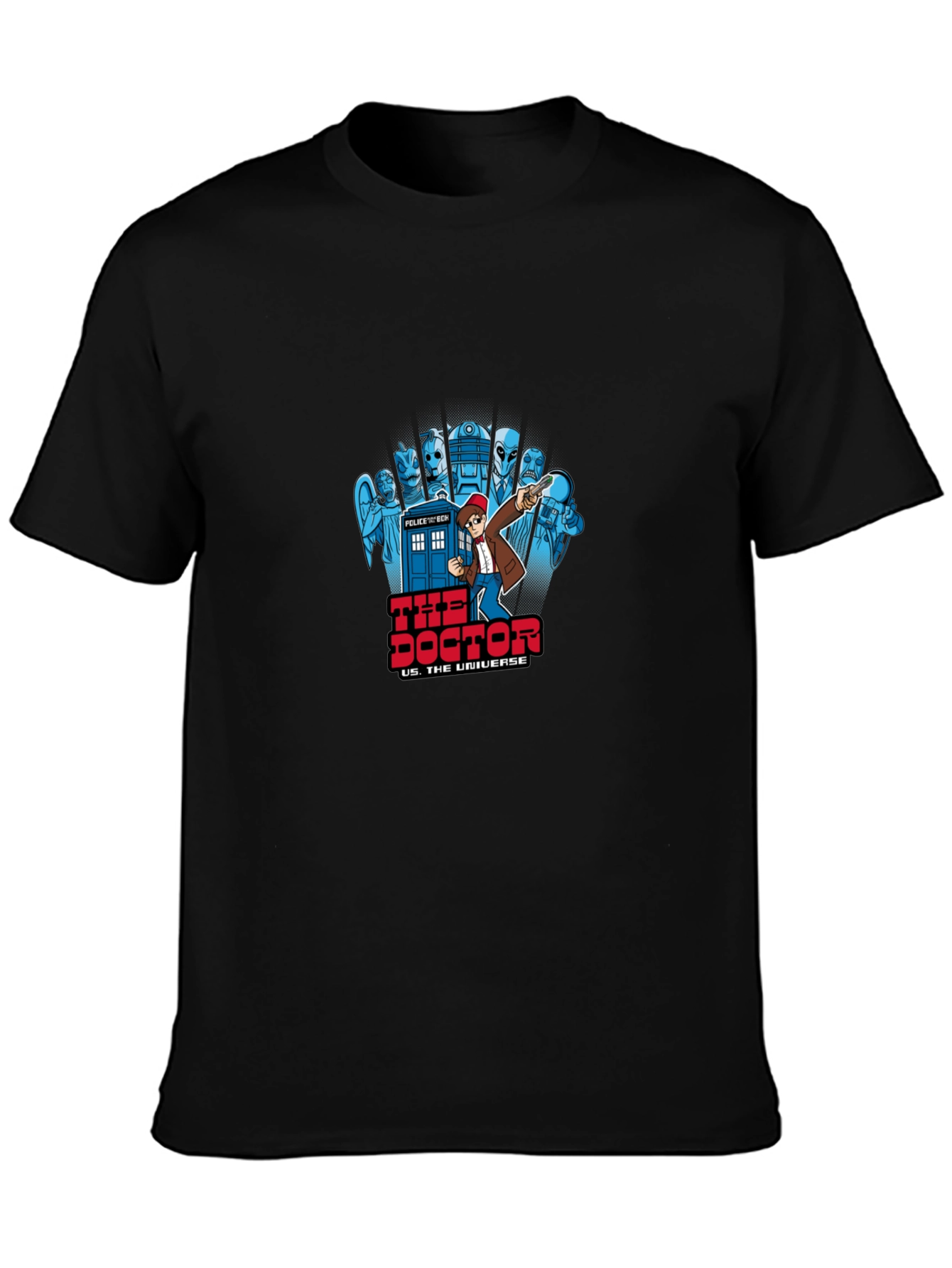 Doctor Who Cartoon T-Shirt - Black Cotton Tee