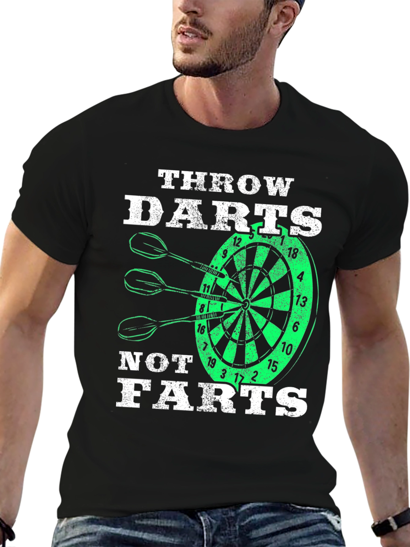 Throw Darts Not Farts T-Shirt - Novelty Dartboard Tee