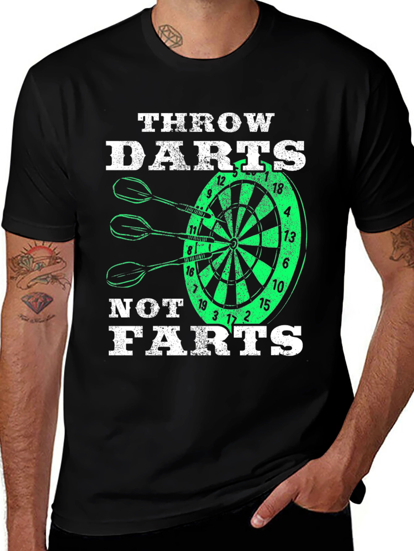 Throw Darts Not Farts T-Shirt - Novelty Dartboard Tee