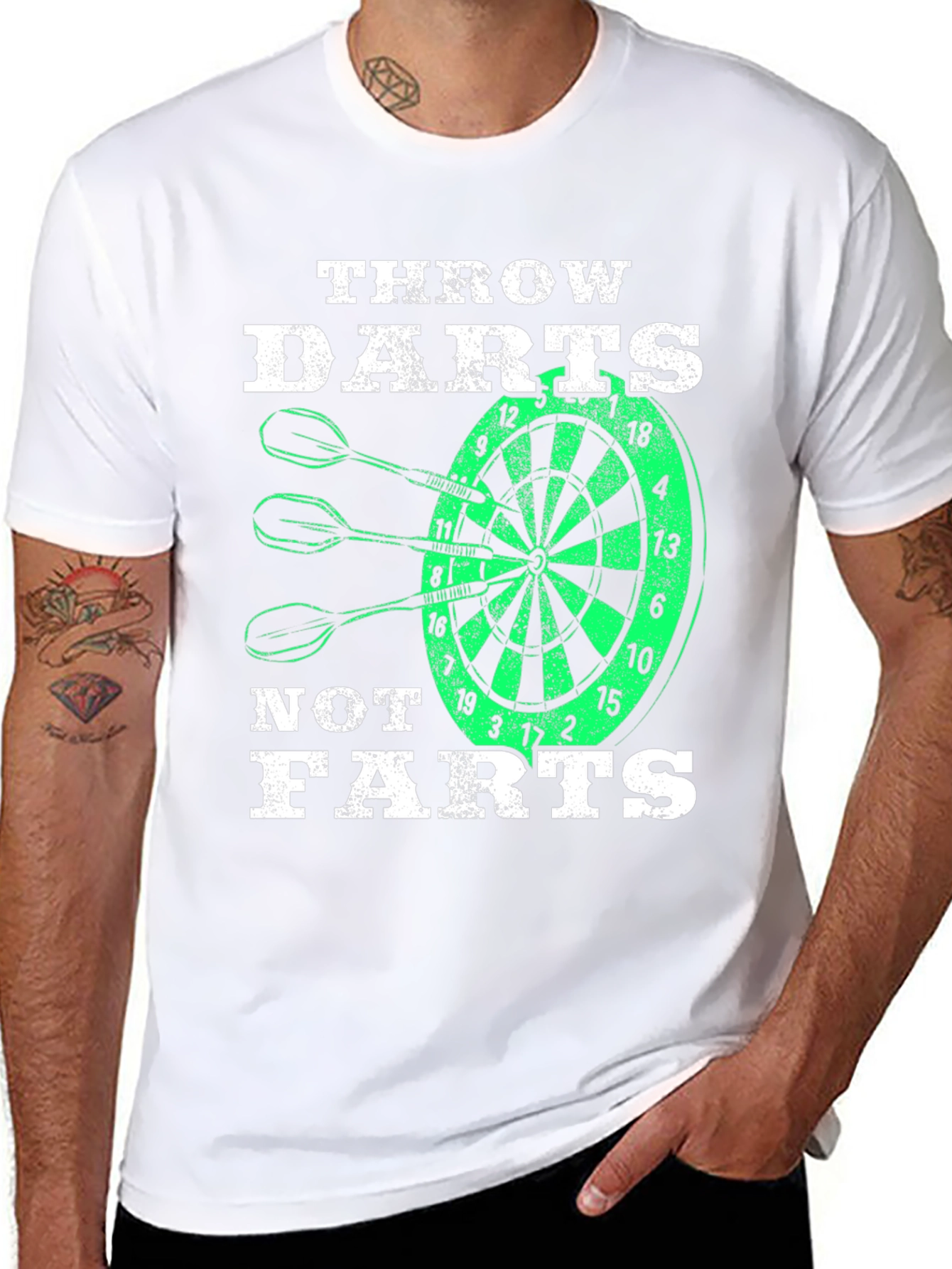 Throw Darts Not Farts T-Shirt - Novelty Dartboard Tee