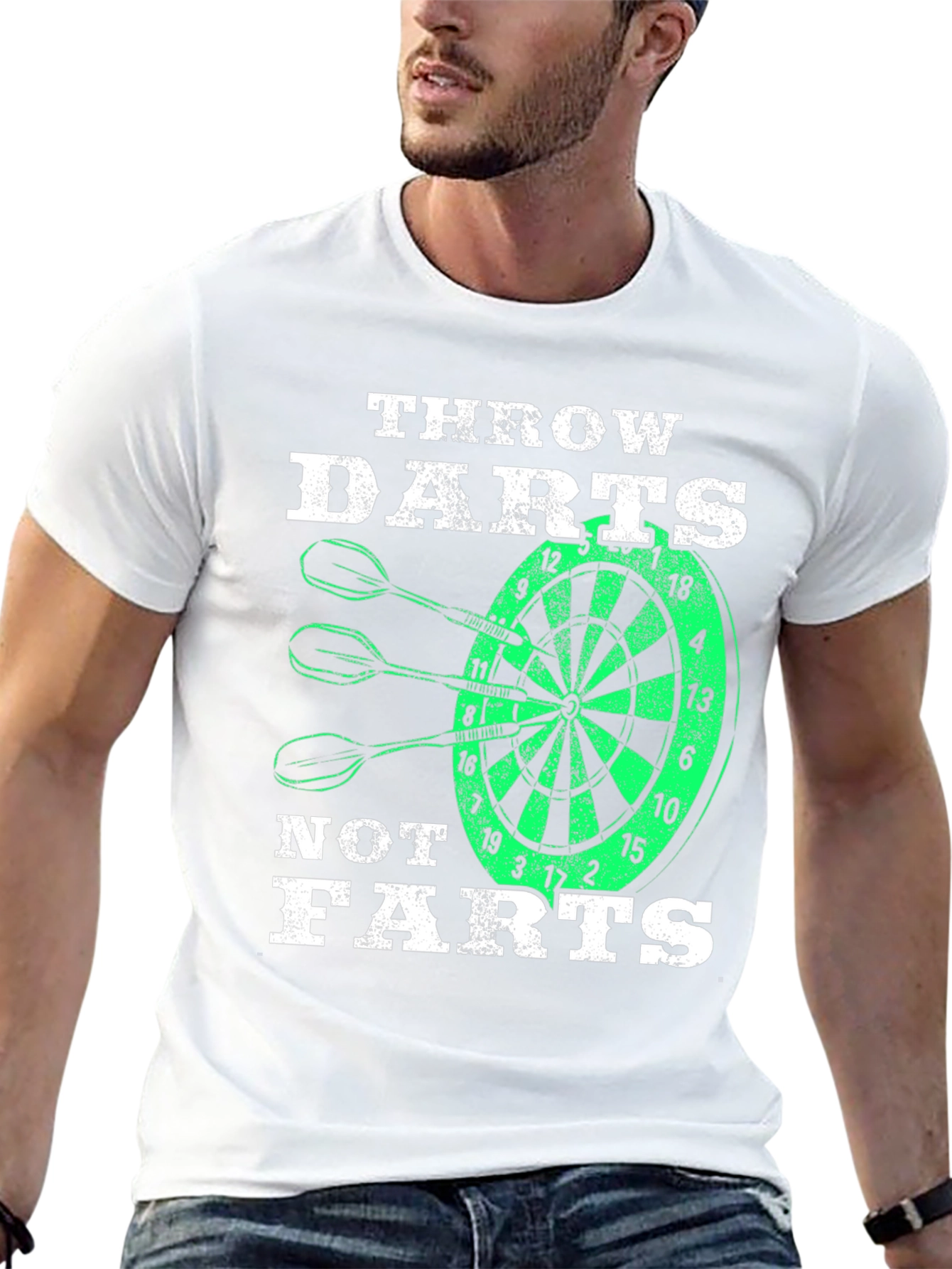 Throw Darts Not Farts T-Shirt - Novelty Dartboard Tee