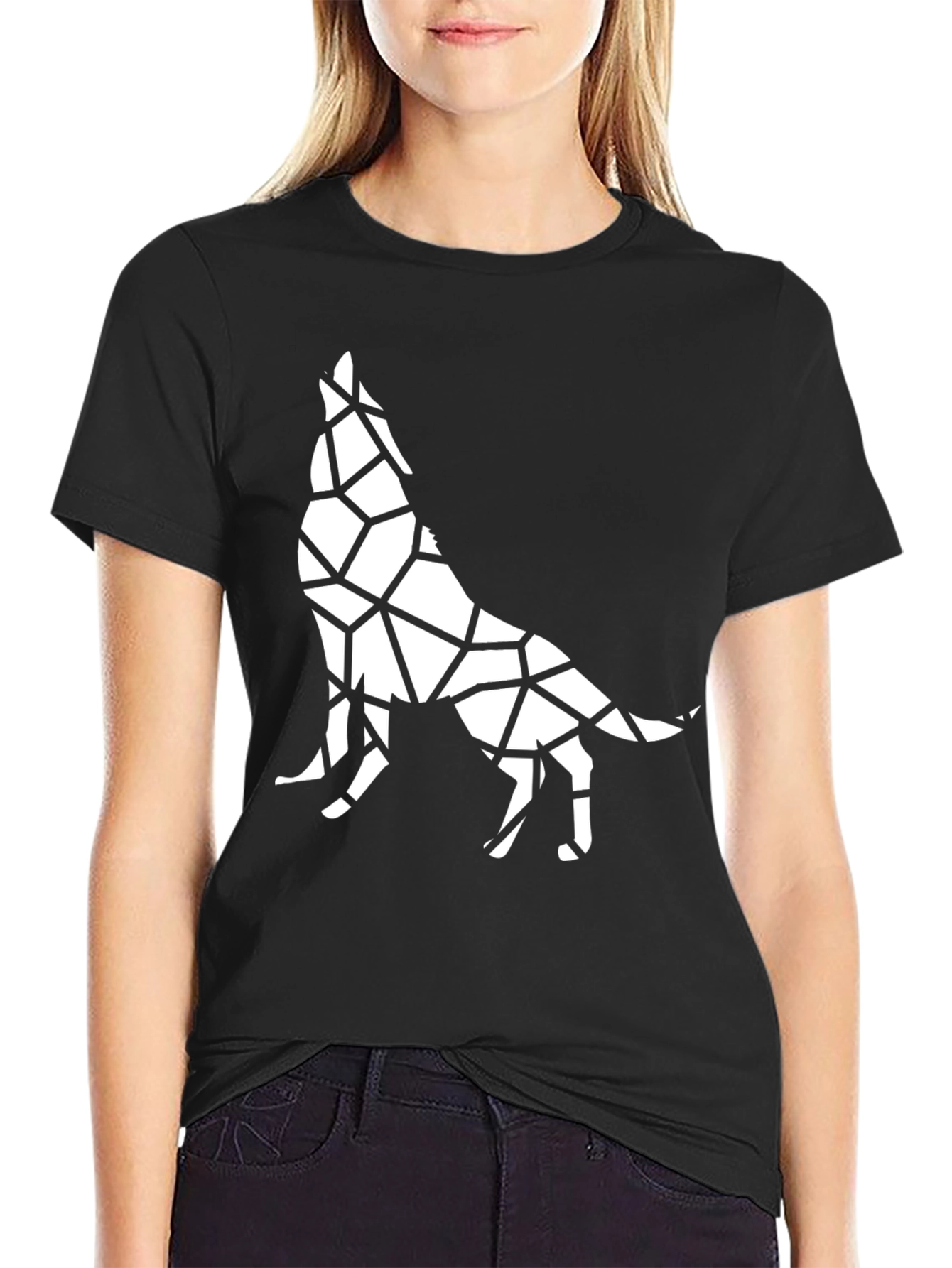 Geometric Wolf Graphic Tee - Stylish Black T-Shirt