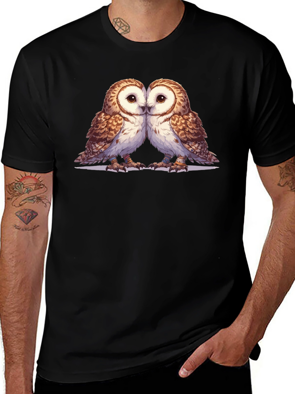 Owl Love Graphic Tee - Soft Black Cotton Blend
