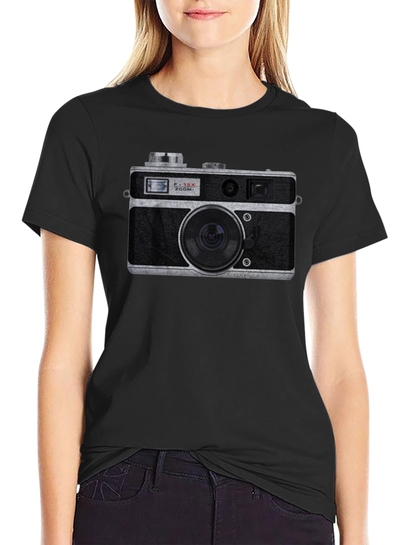 Vintage Camera Graphic Tee - Black