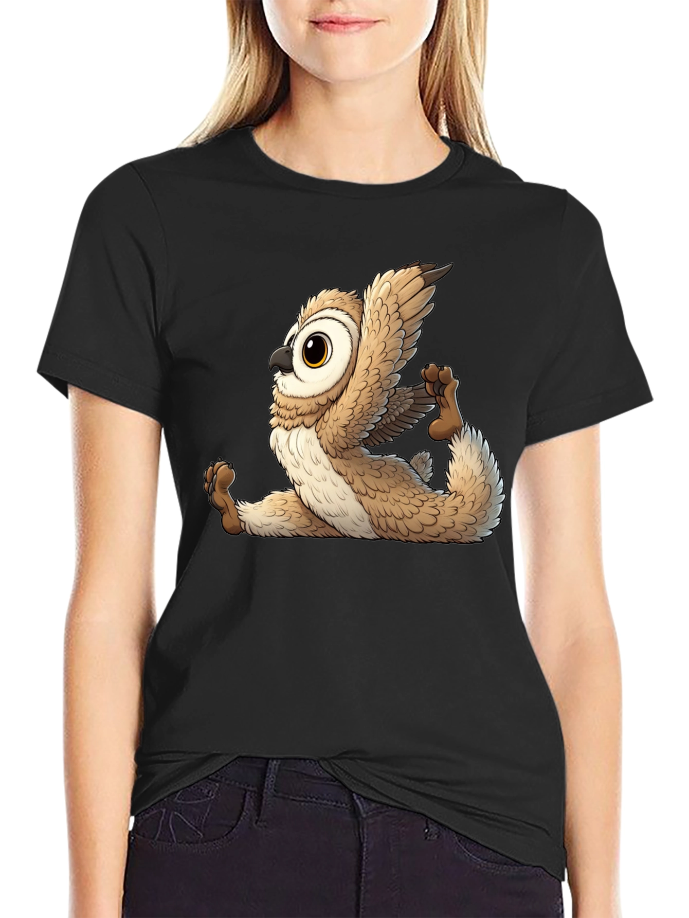 Yoga Owl Graphic Tee - Black Cotton Blend