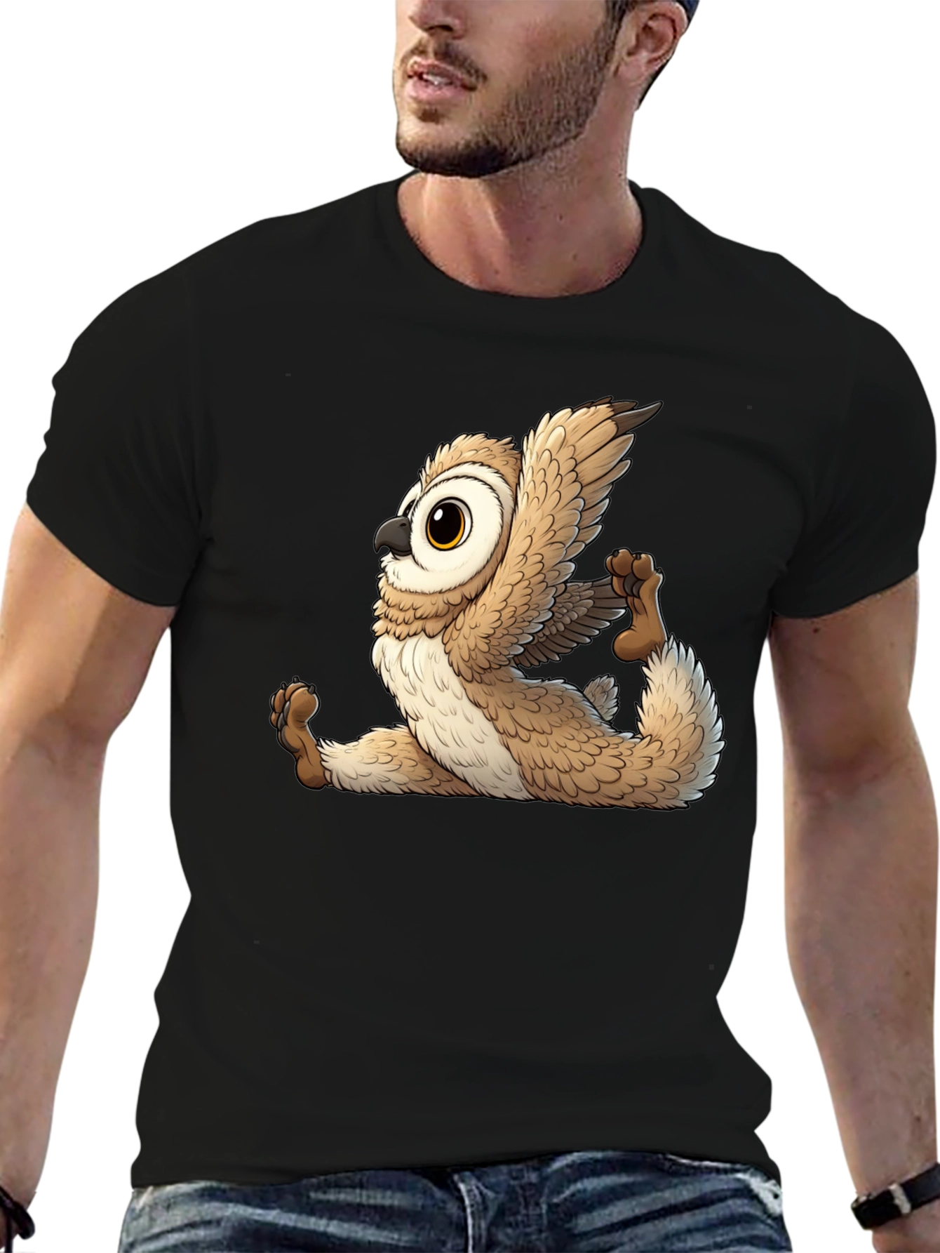 Yoga Owl Graphic Tee - Black Cotton Blend
