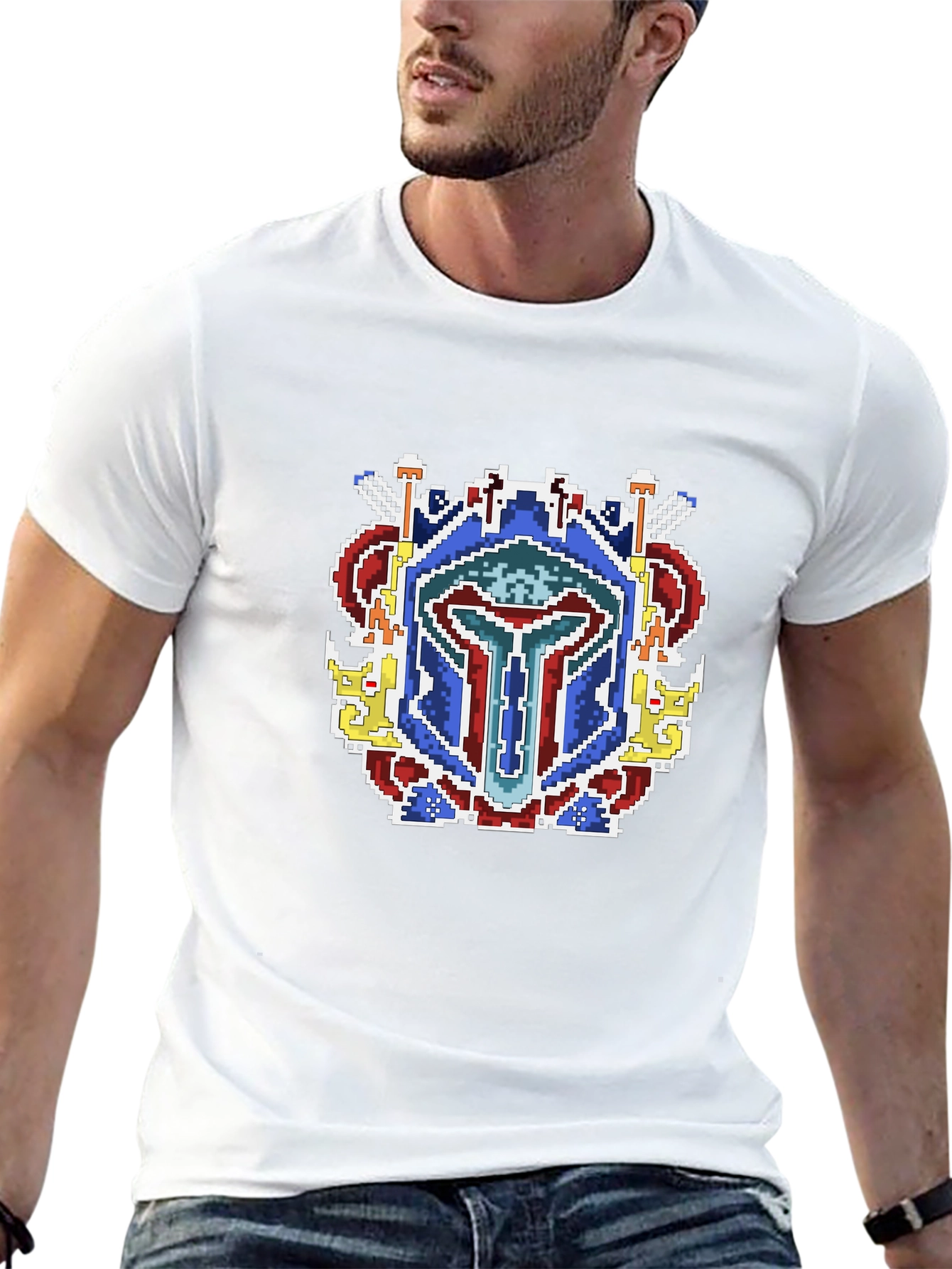 Pixel Art Mandalorian Helmet T-Shirt