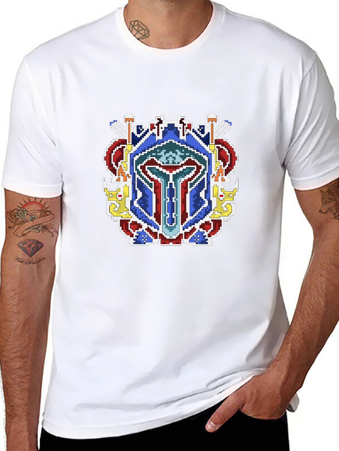 Pixel Art Mandalorian Helmet T-Shirt
