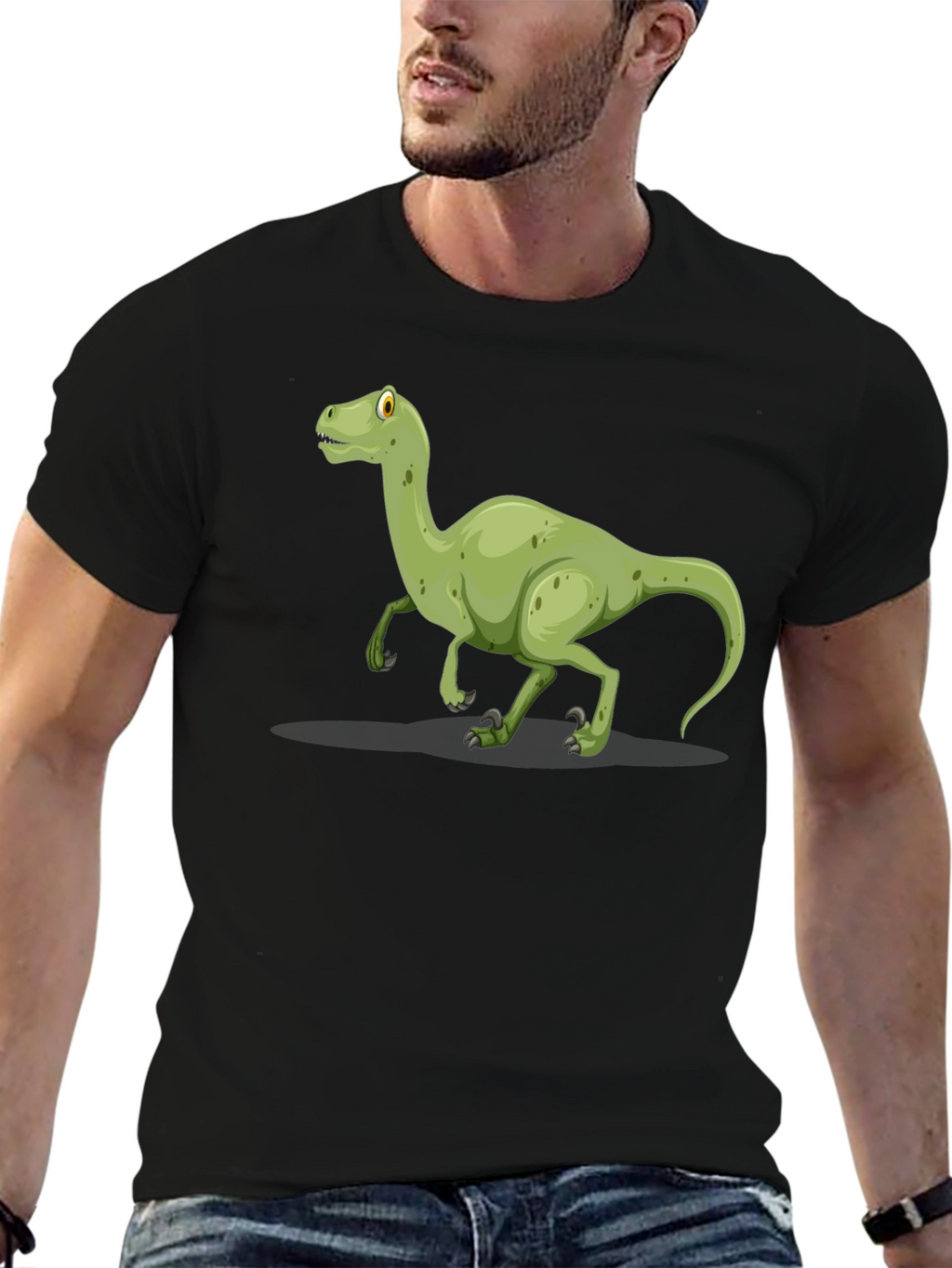 Dinosaur Graphic Tee - Black Cotton T-Shirt