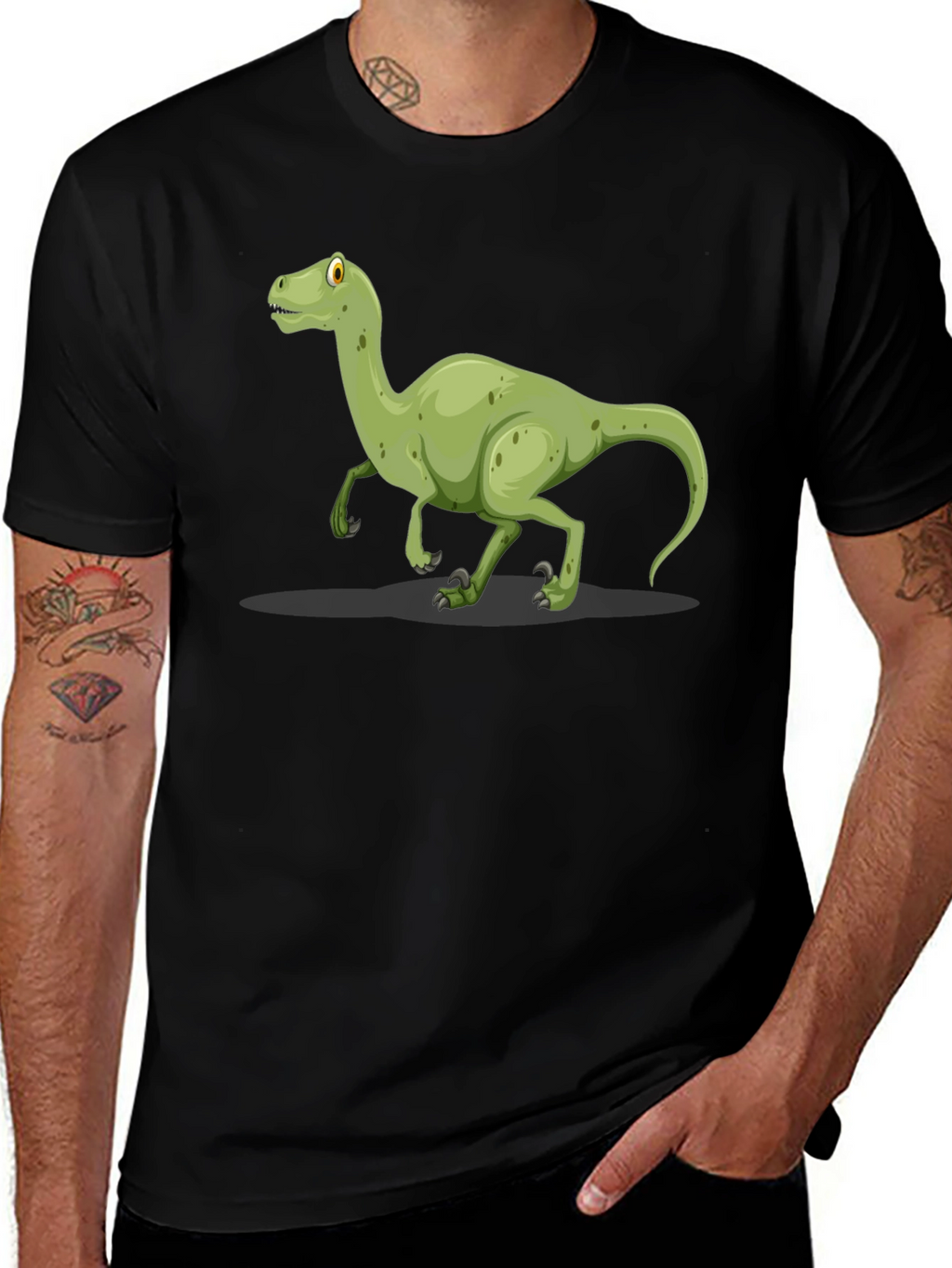 Dinosaur Graphic Tee - Black Cotton T-Shirt