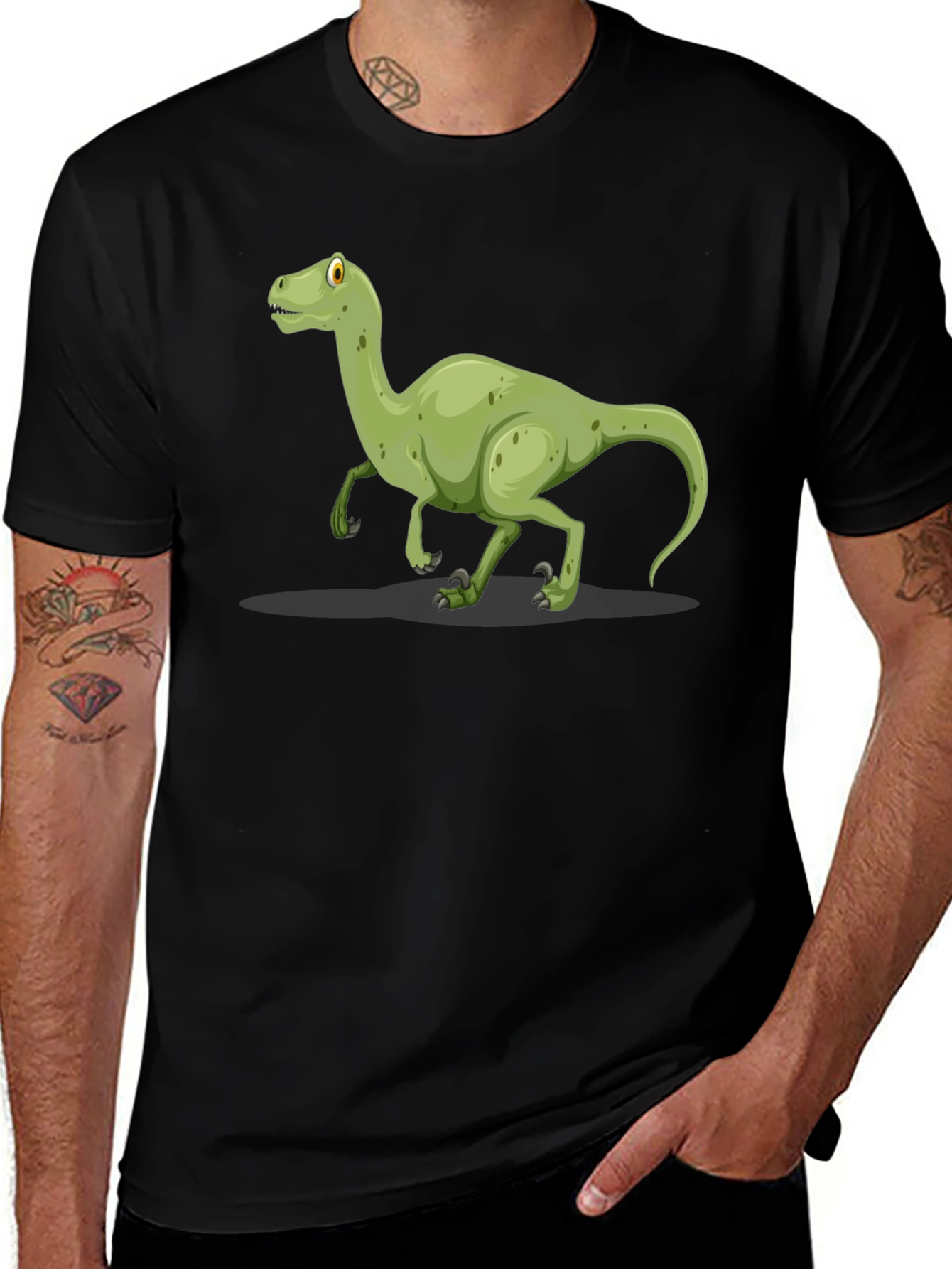 Dinosaur Graphic Tee - Black Cotton T-Shirt