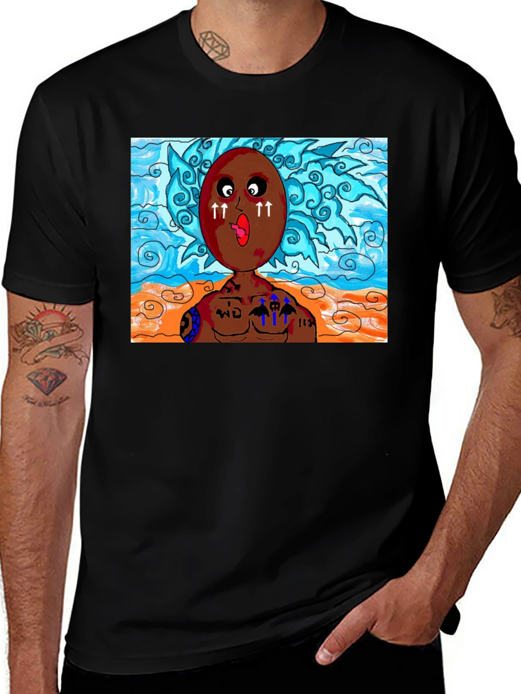 Unique Cartoon Graphic Black T-Shirt