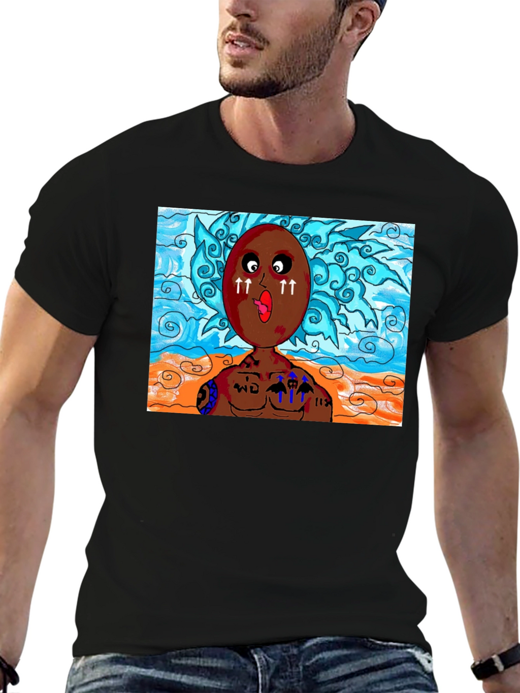 Unique Cartoon Graphic Black T-Shirt