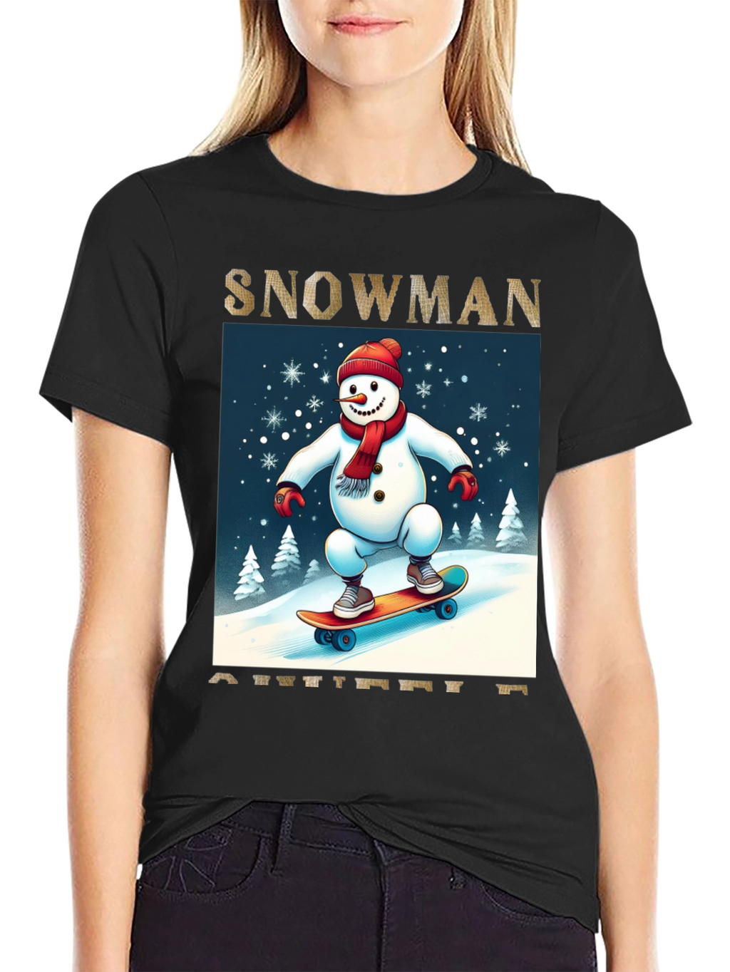 Snowman on Skateboard Graphic Tee