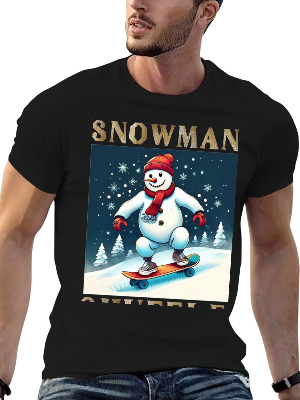 Snowman on Skateboard Graphic Tee