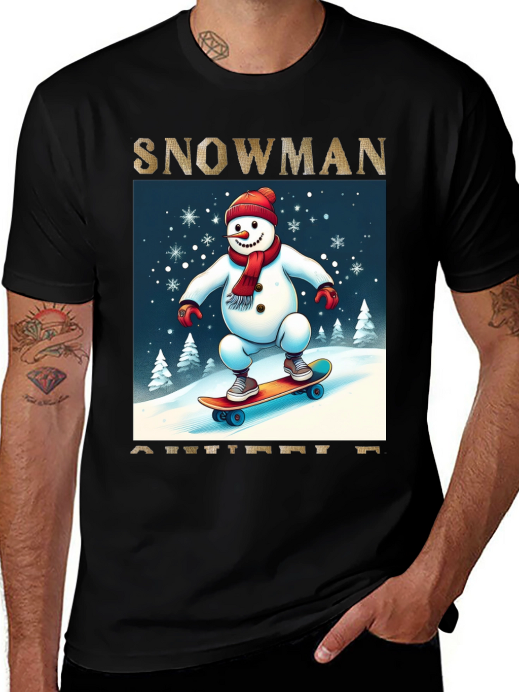 Snowman on Skateboard Graphic Tee