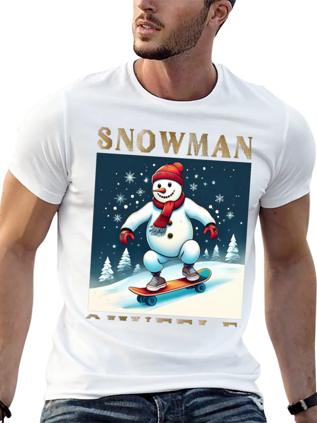 Snowman on Skateboard Graphic Tee