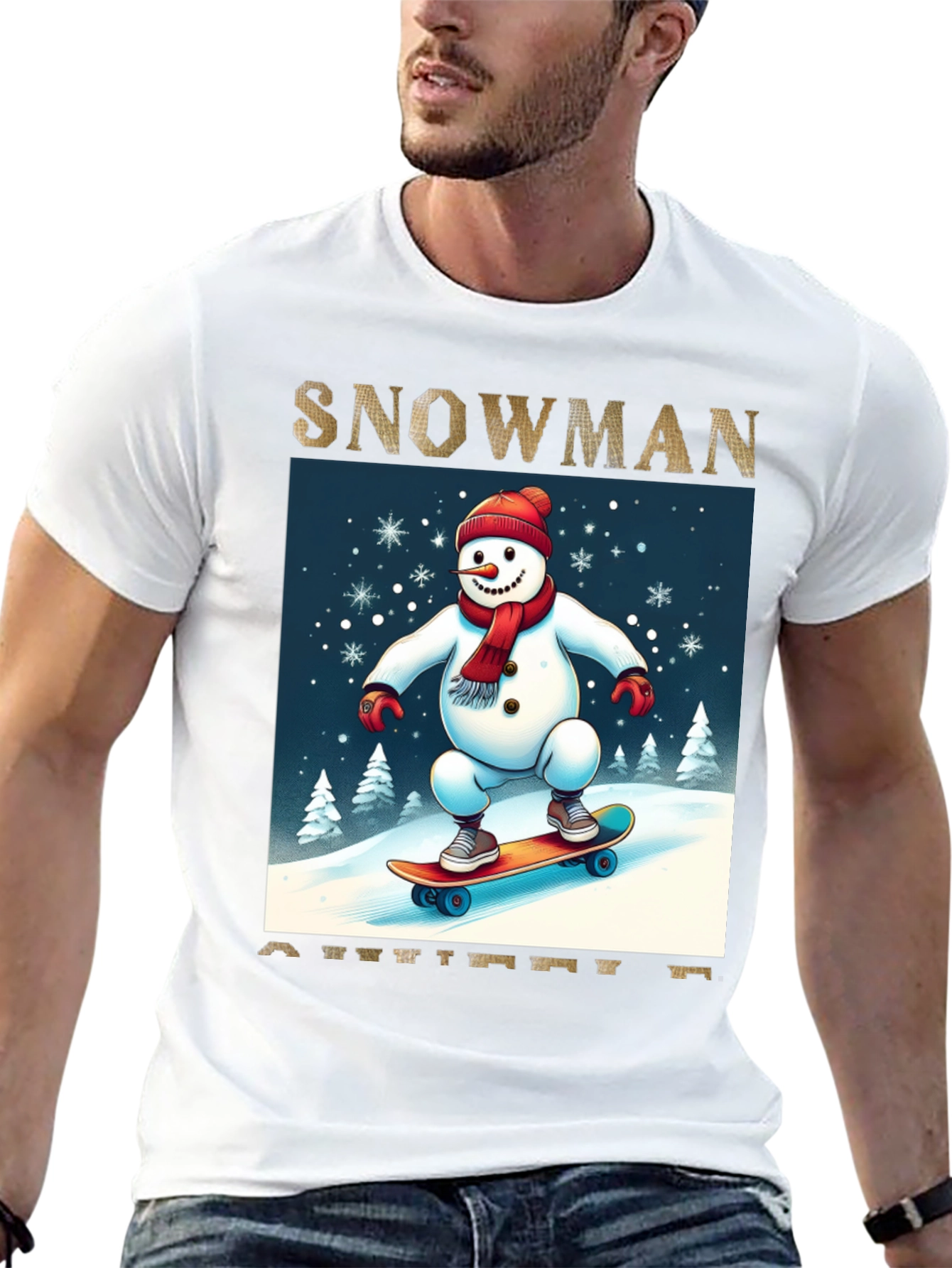 Snowman on Skateboard Graphic Tee