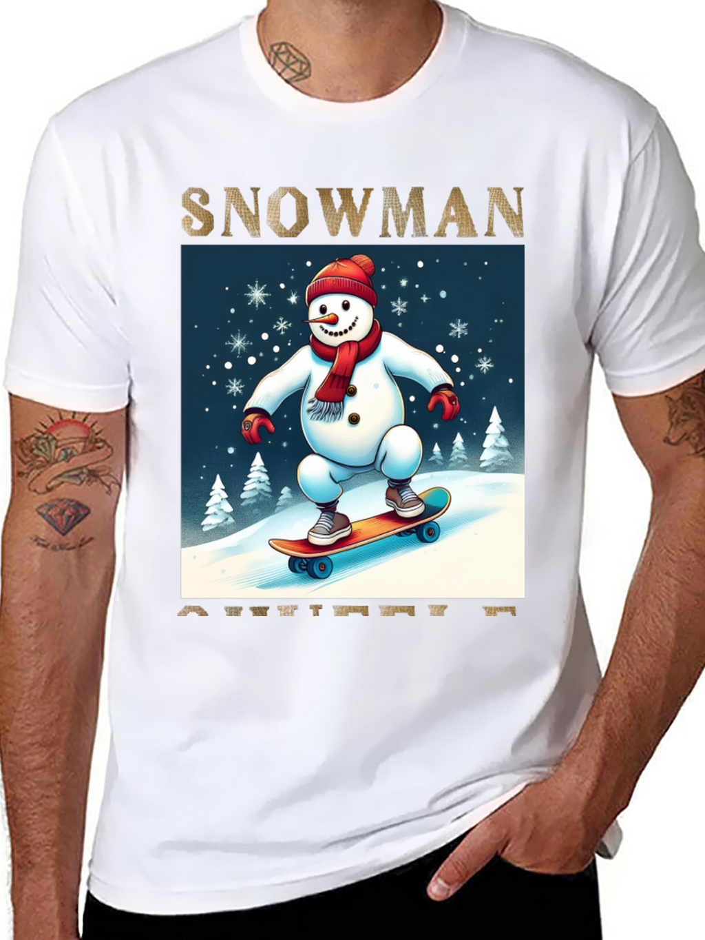 Snowman on Skateboard Graphic Tee