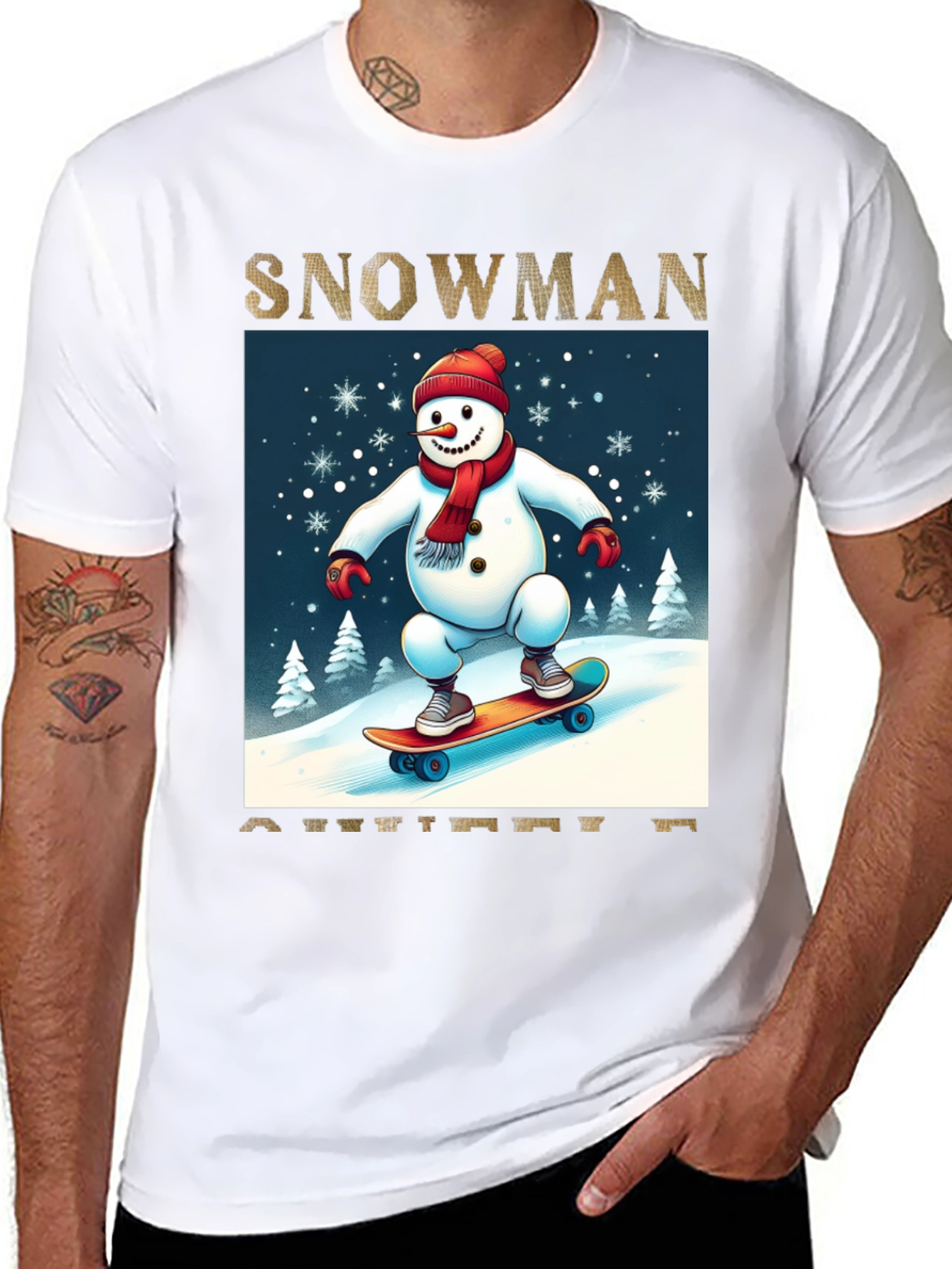 Snowman on Skateboard Graphic Tee
