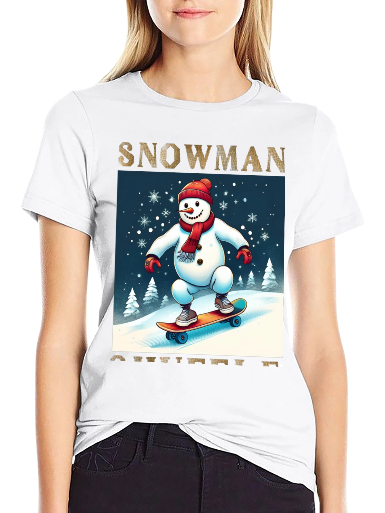 Snowman on Skateboard Graphic Tee