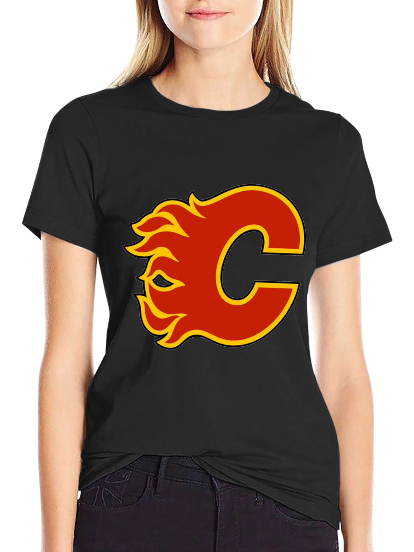 Calgary Flames Logo Black T-Shirt