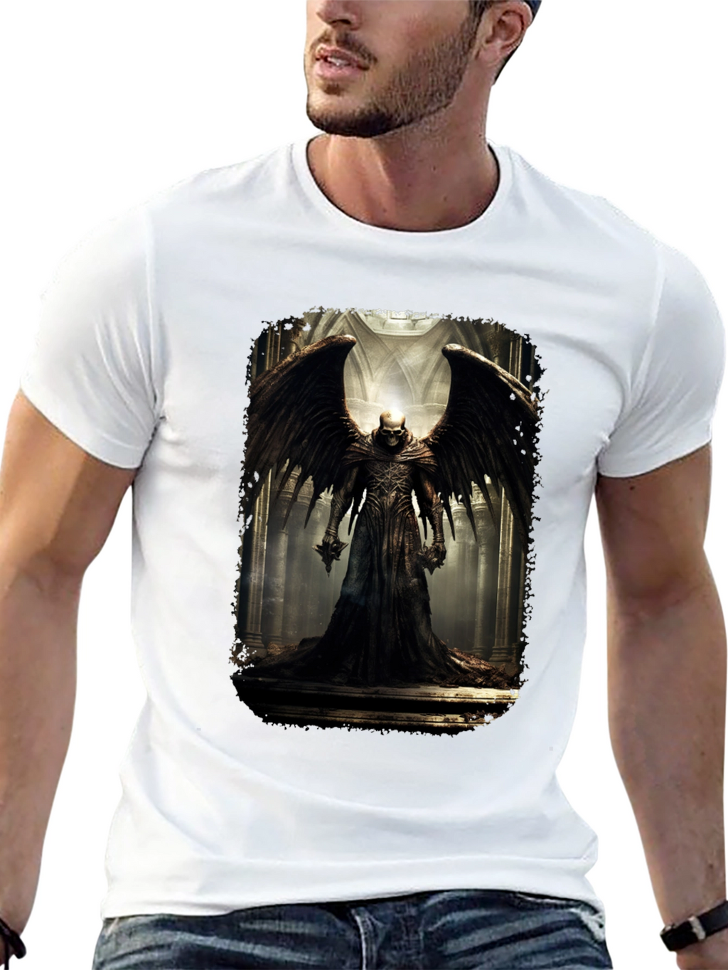 Winged Skull T-Shirt - Gothic Dark Angel Design