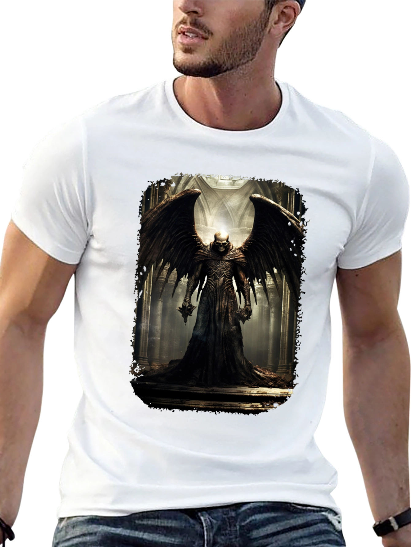 Winged Skull T-Shirt - Gothic Dark Angel Design