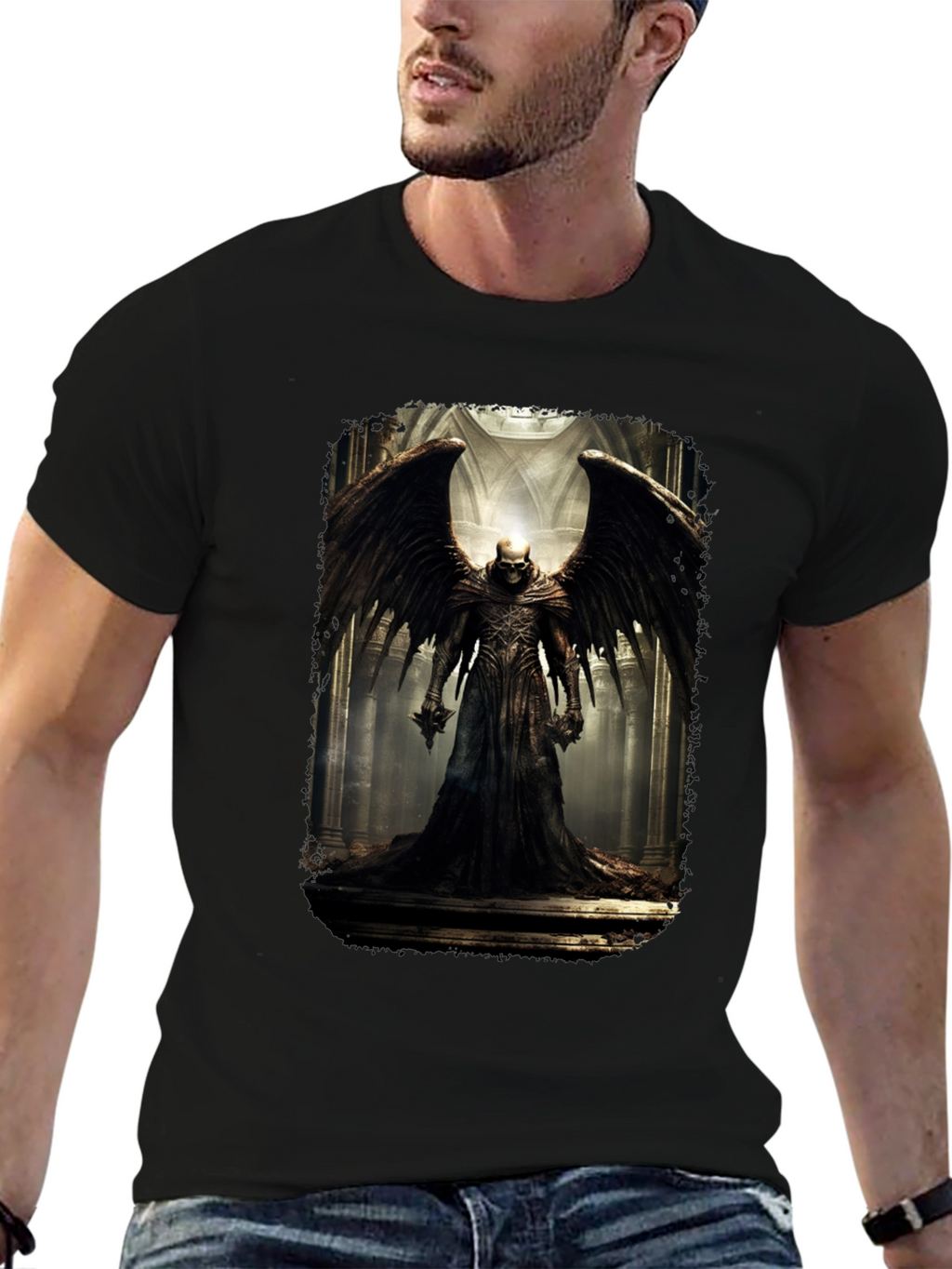 Winged Skull T-Shirt - Gothic Dark Angel Design