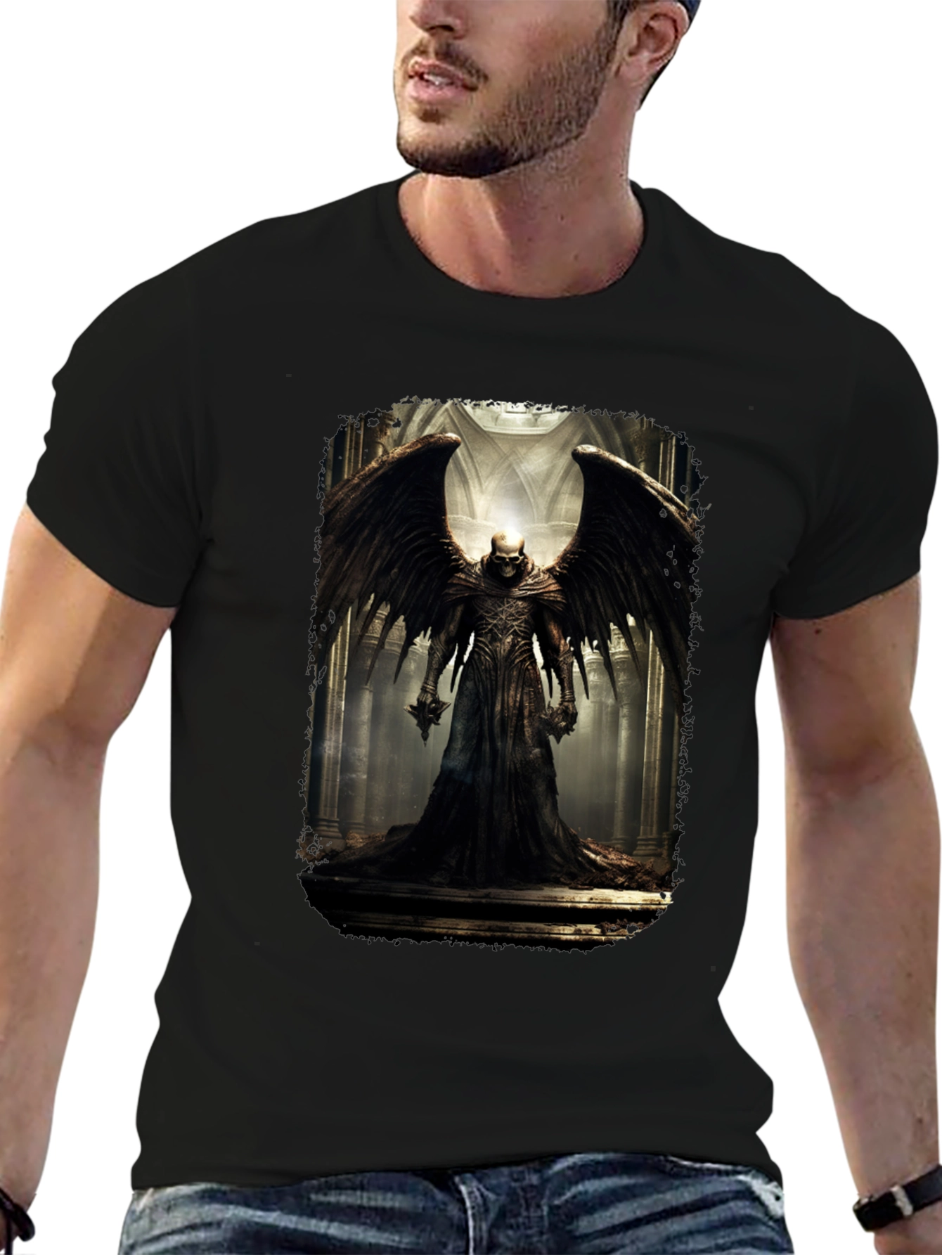 Winged Skull T-Shirt - Gothic Dark Angel Design
