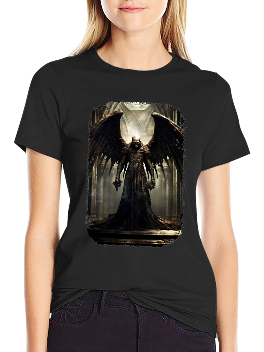 Winged Skull T-Shirt - Gothic Dark Angel Design