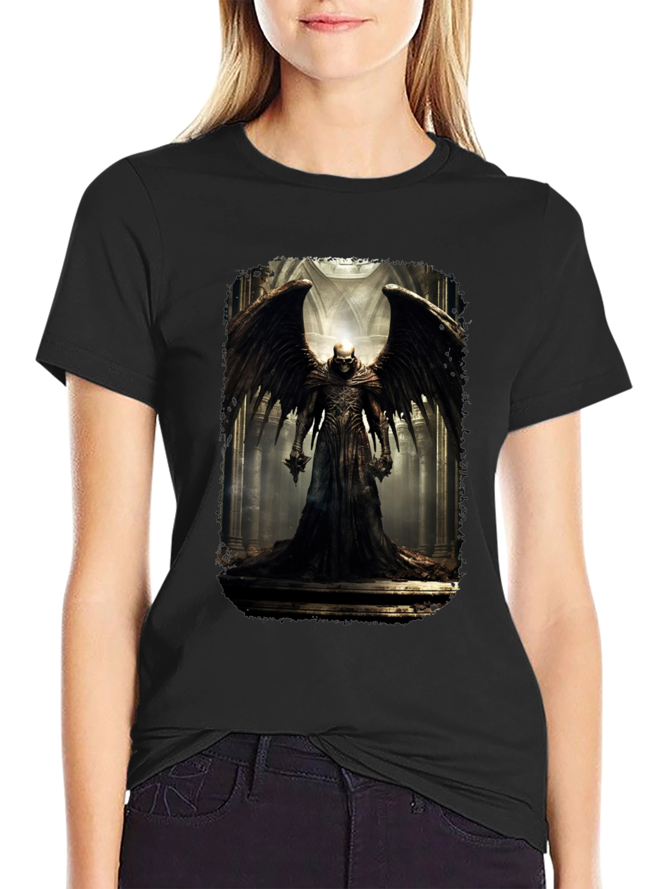 Winged Skull T-Shirt - Gothic Dark Angel Design