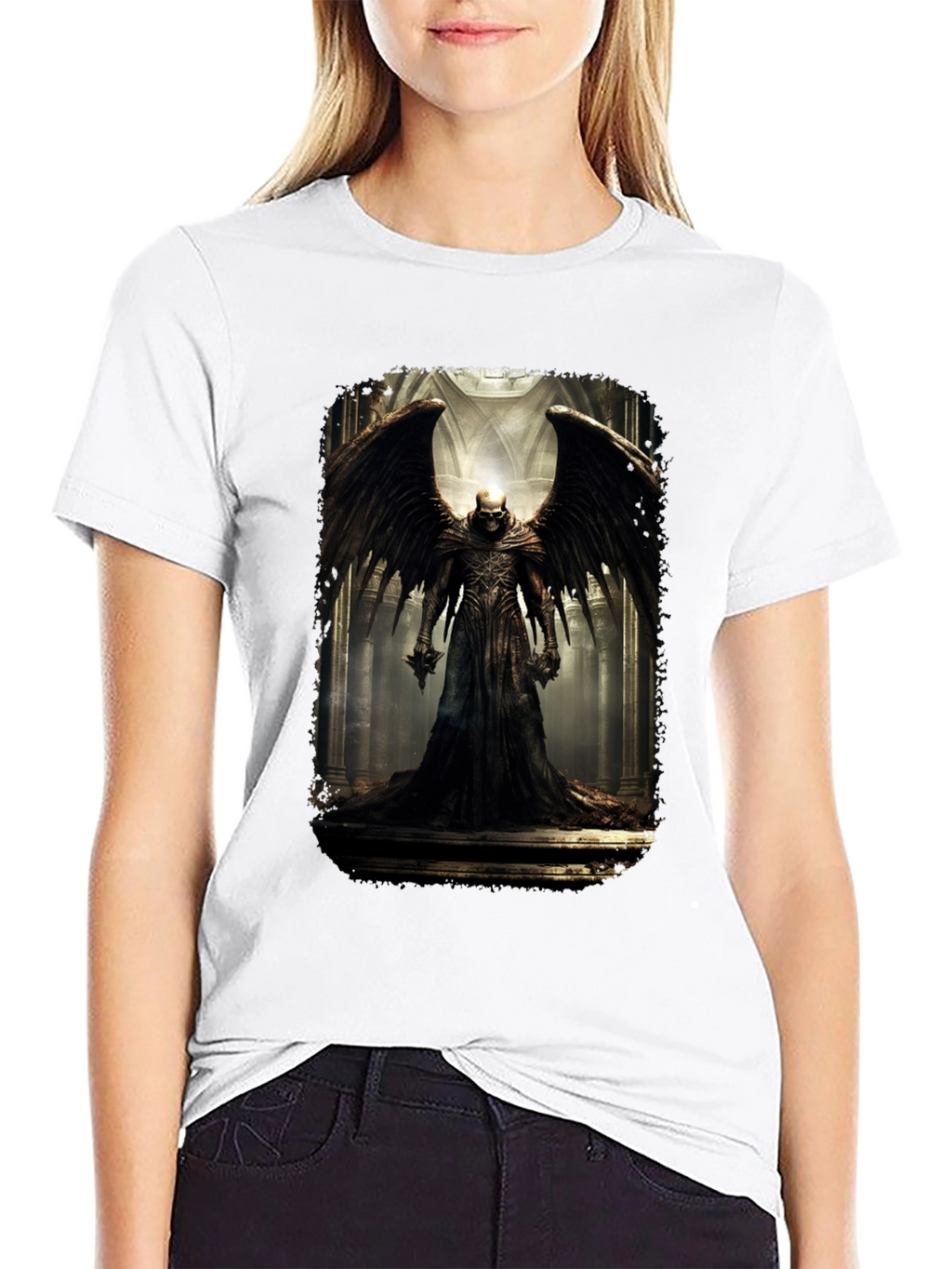 Winged Skull T-Shirt - Gothic Dark Angel Design