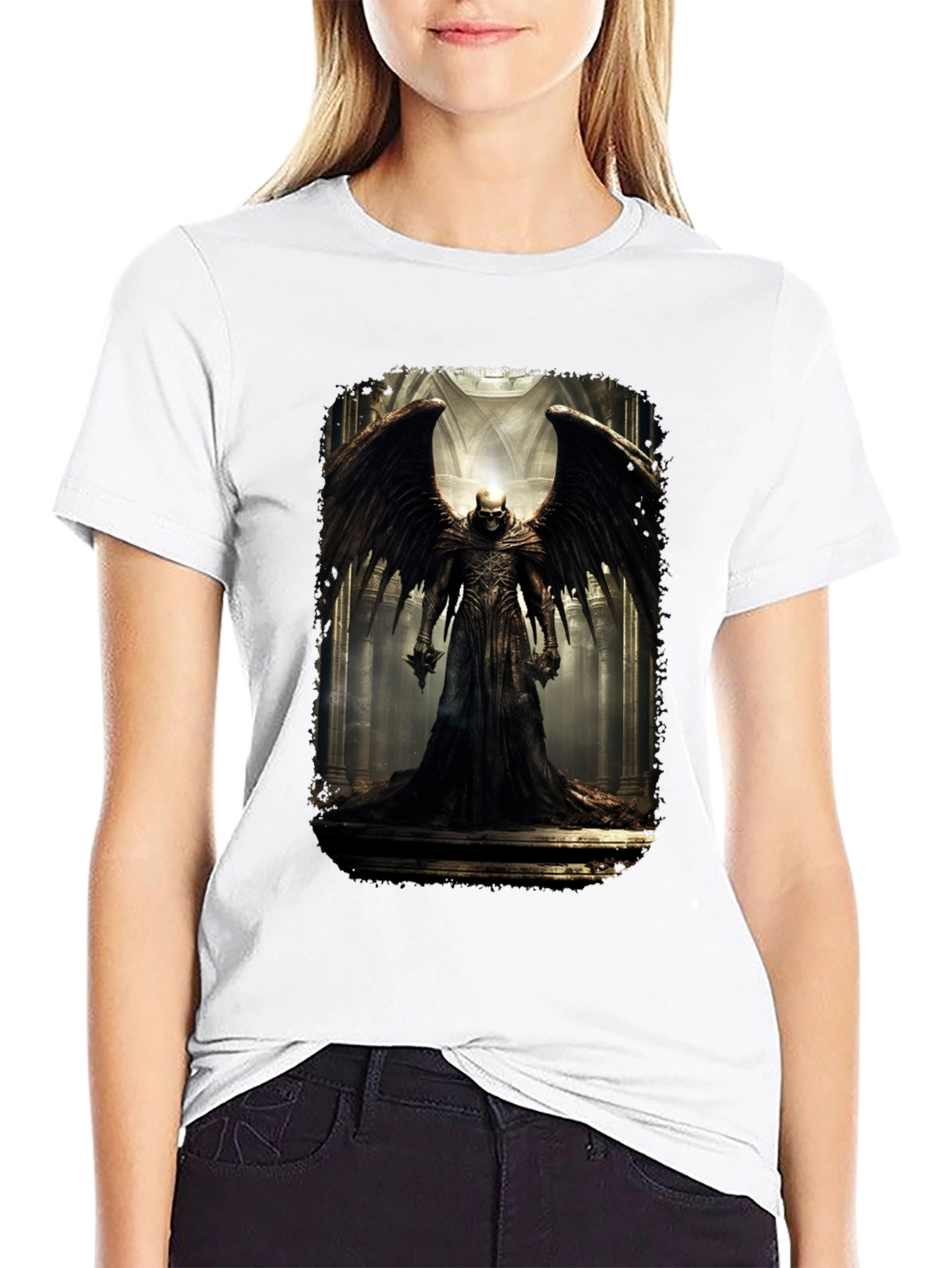 Winged Skull T-Shirt - Gothic Dark Angel Design