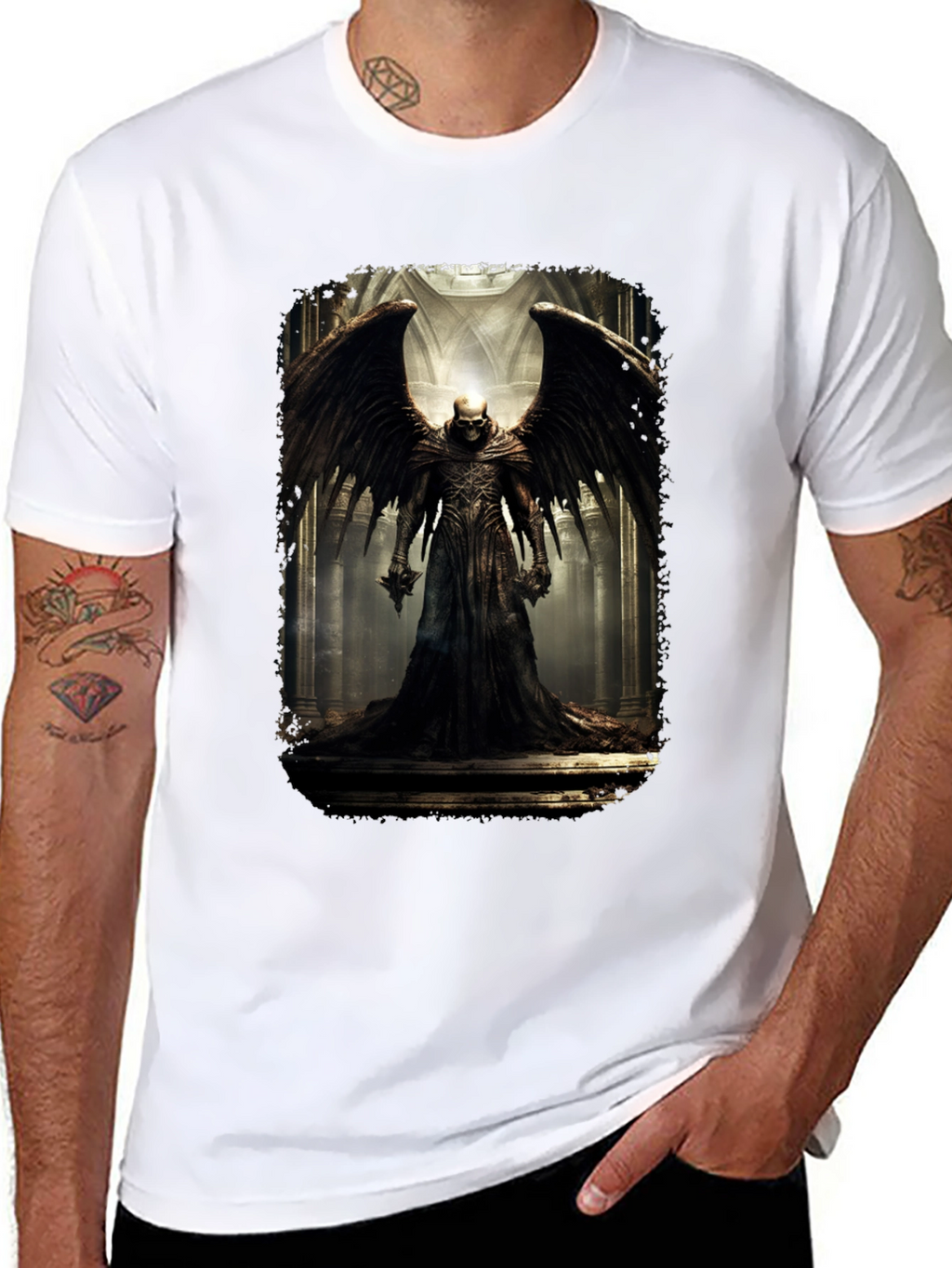 Winged Skull T-Shirt - Gothic Dark Angel Design