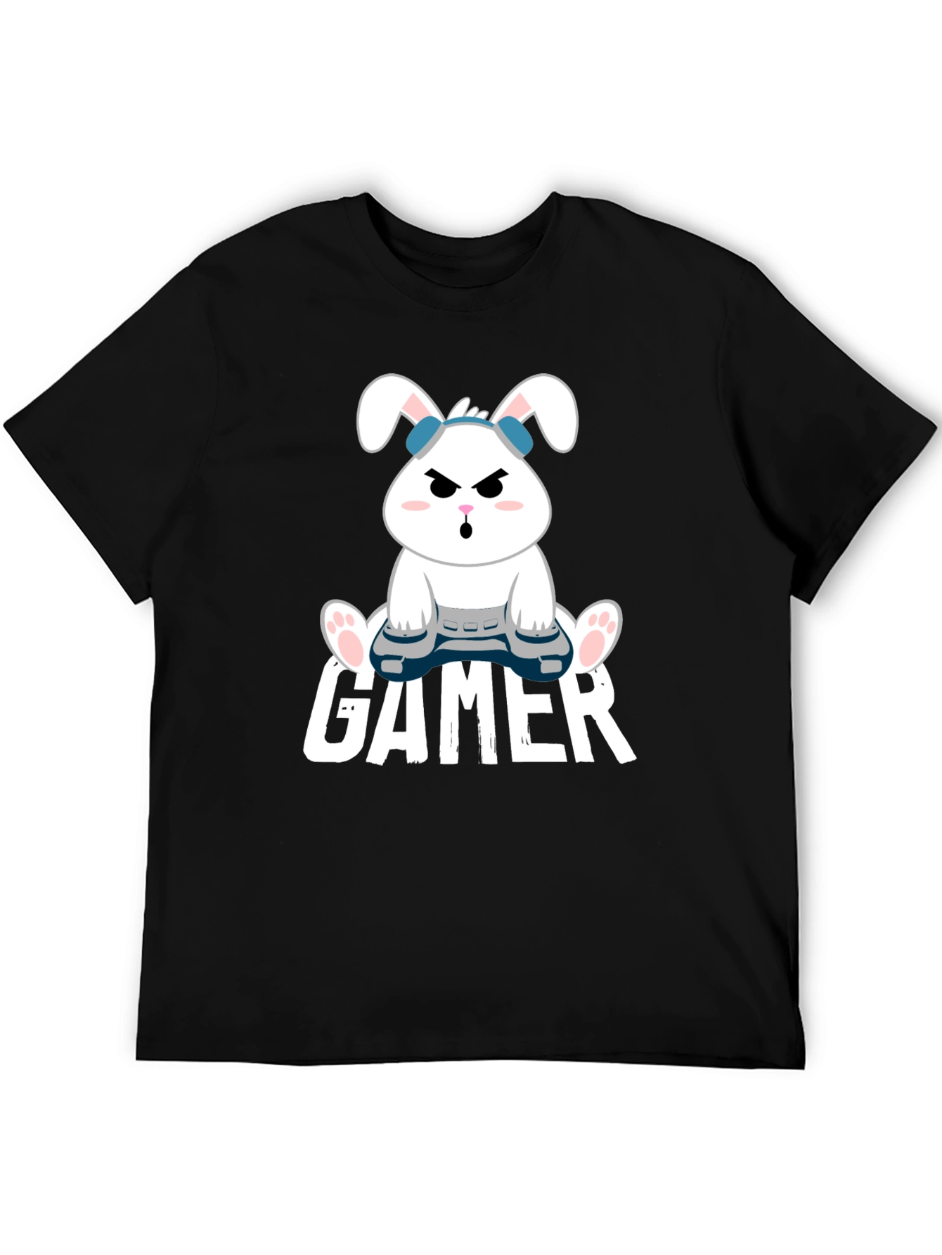 Gamer Bunny Black Cotton T-Shirt