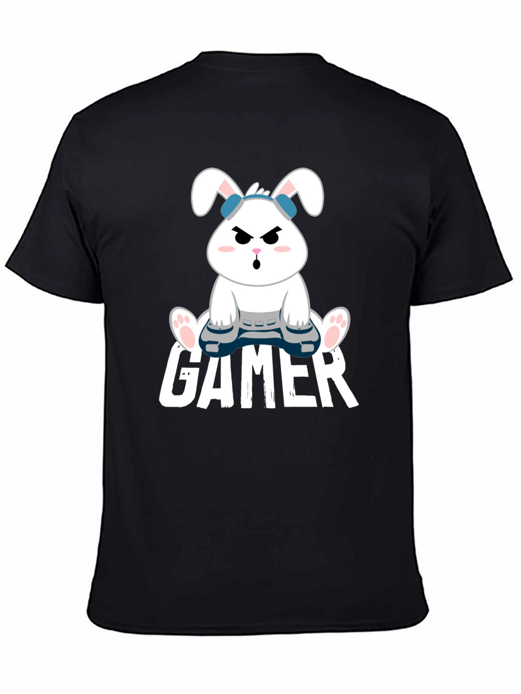 Gamer Bunny Black Cotton T-Shirt
