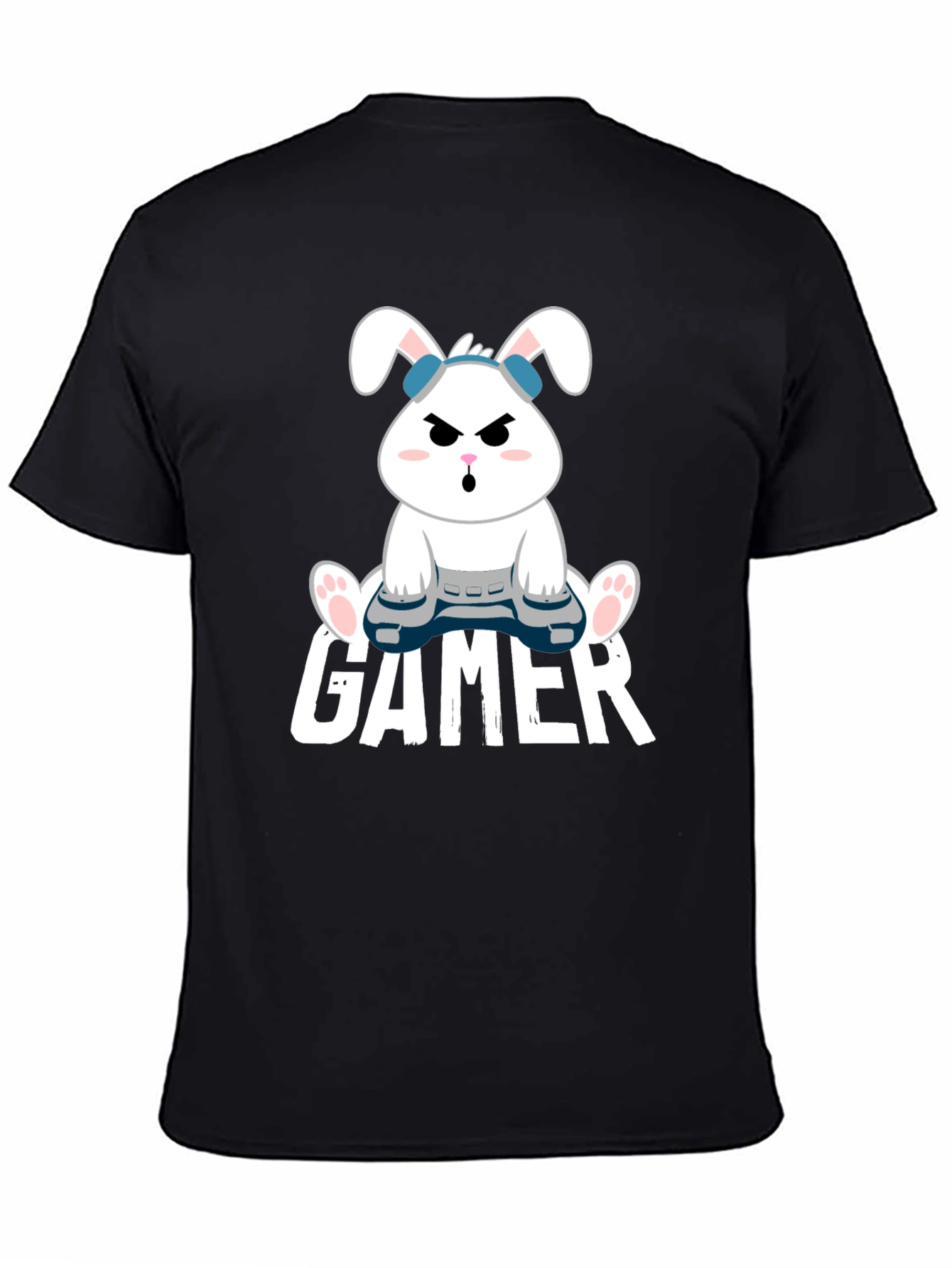 Gamer Bunny Black Cotton T-Shirt
