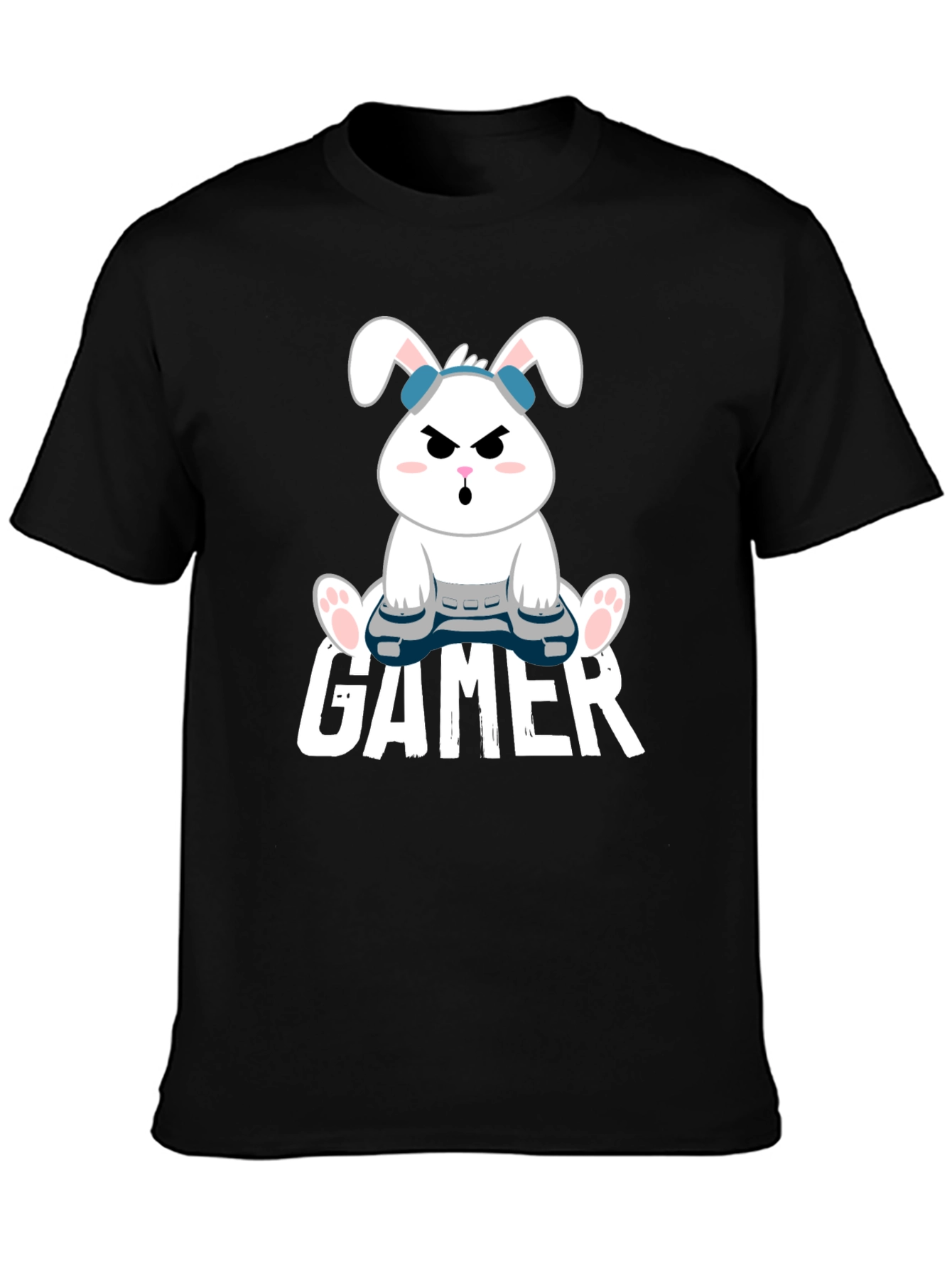 Gamer Bunny Black Cotton T-Shirt