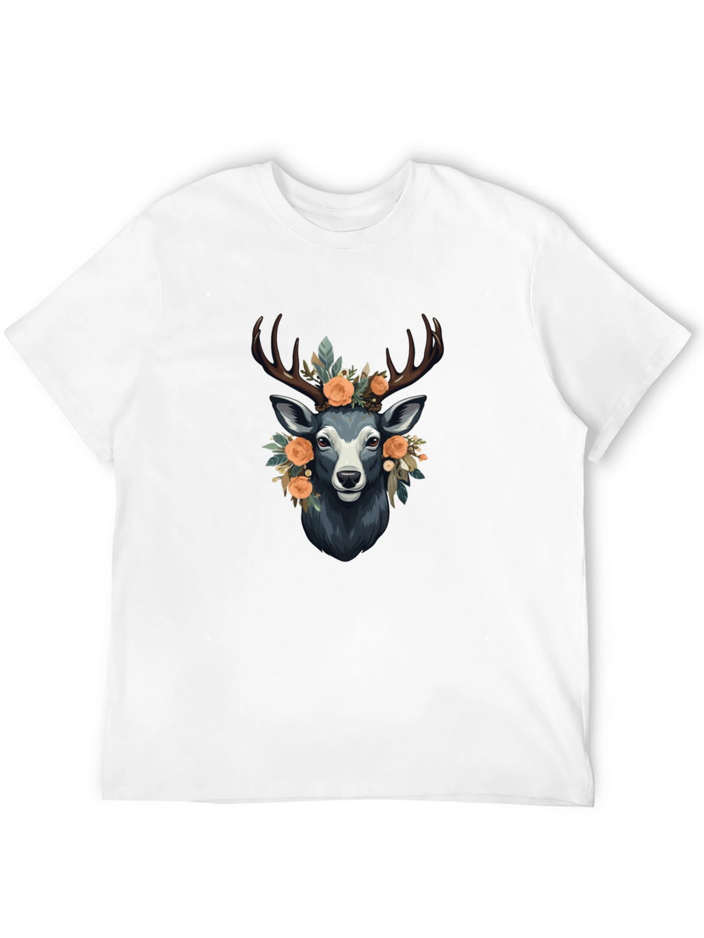 Floral Deer Graphic Tee - Mens Black T-Shirt