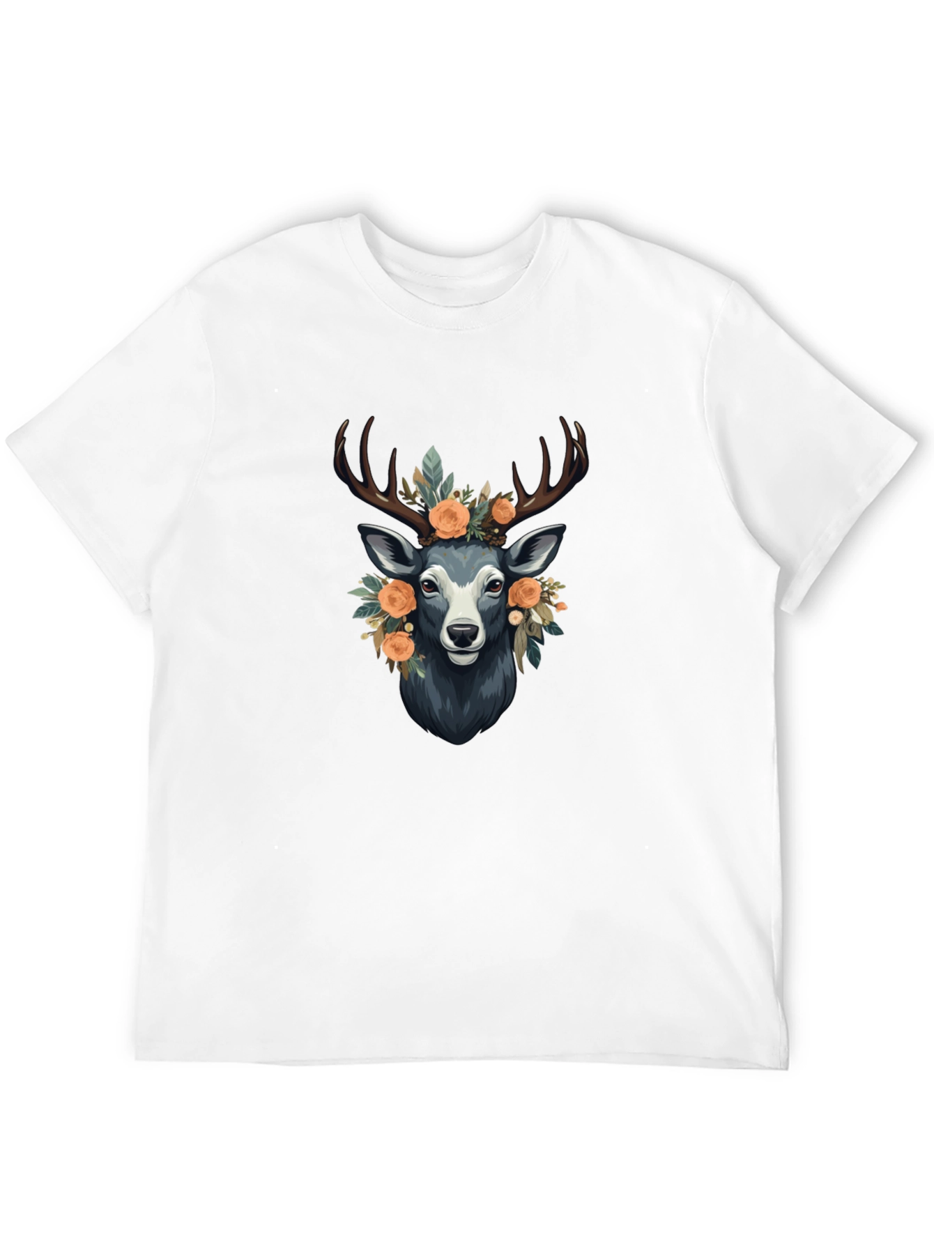 Floral Deer Graphic Tee - Mens Black T-Shirt