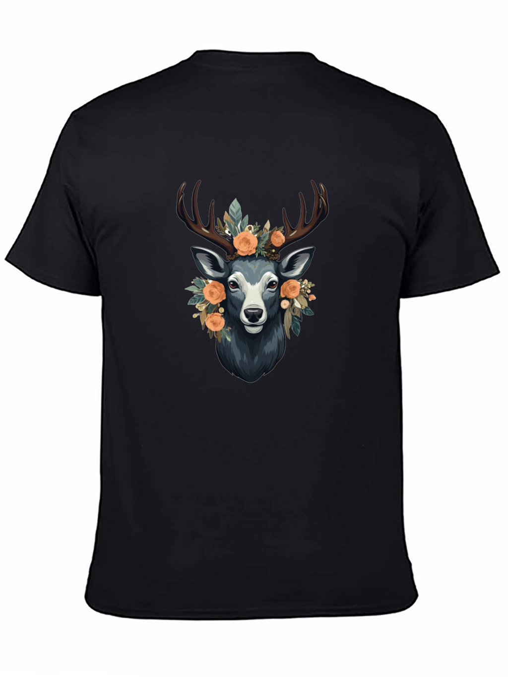 Floral Deer Graphic Tee - Mens Black T-Shirt